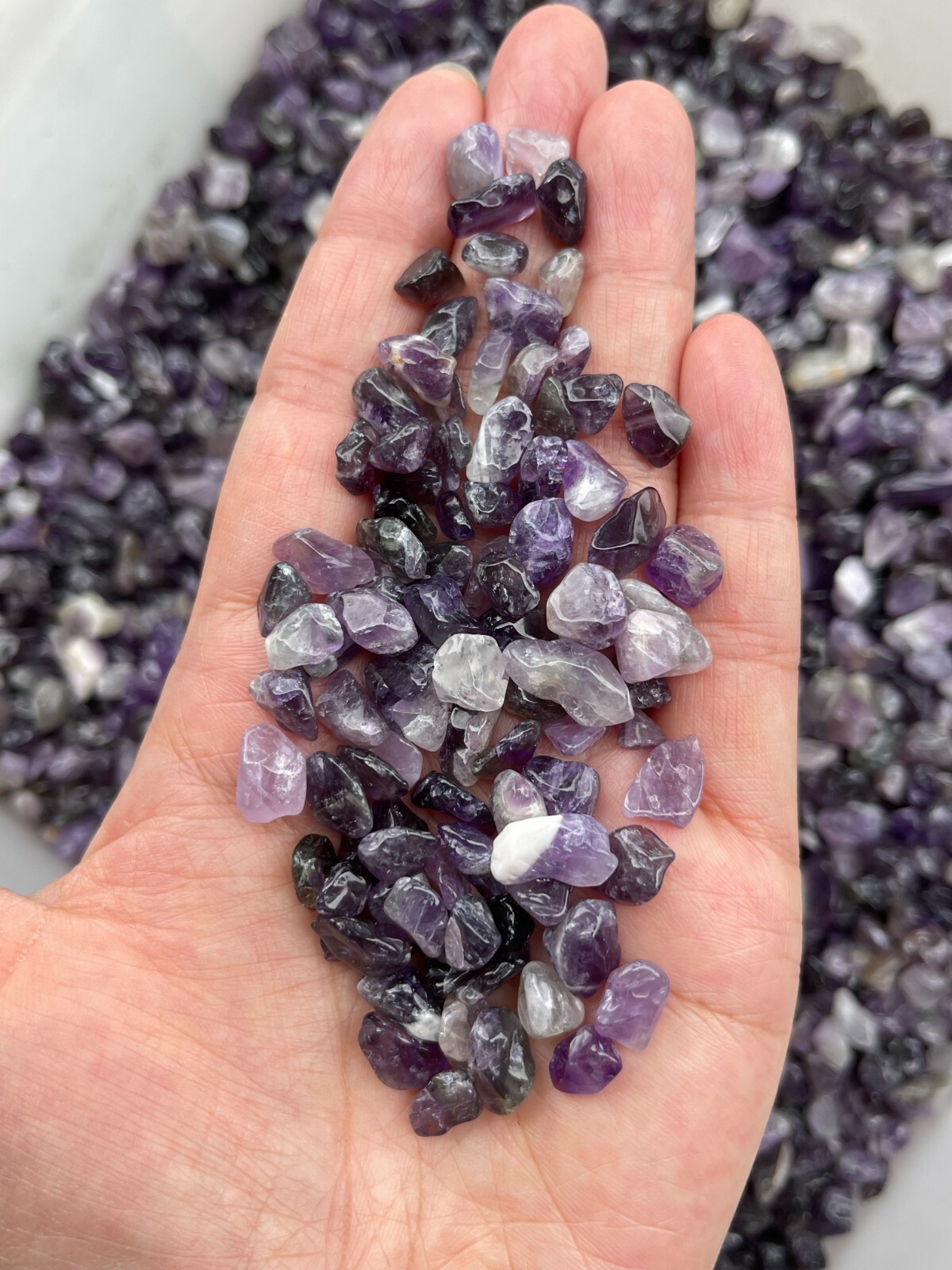 Grade A++ Amethyst Semi Tumbled Gemstone Mini Chips 5-12 mm, Wholesale Bulk Lot