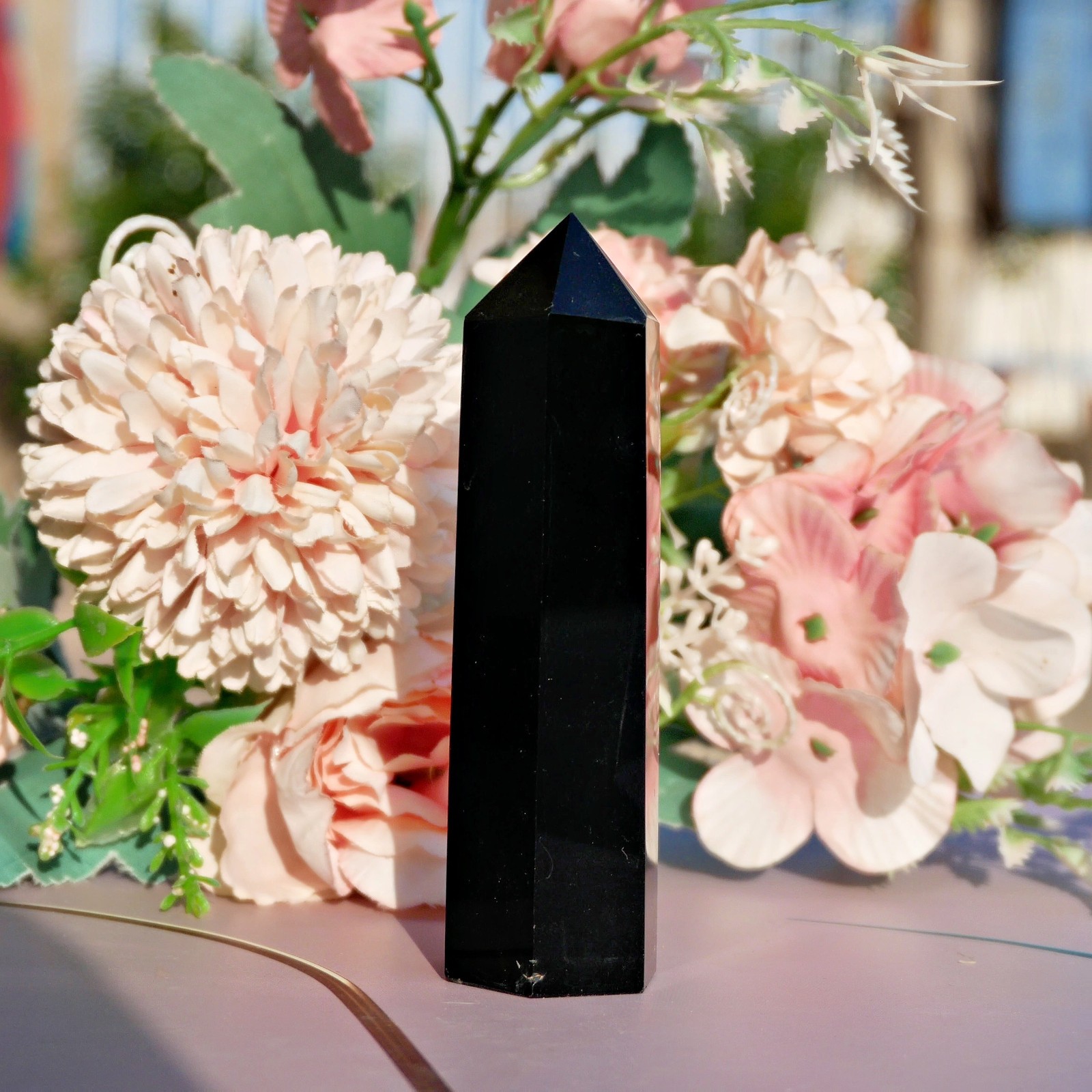 Black Obsidian Crystal Point Obelisk 3″ Natural Volcanic Glass Tower Healing 1PC