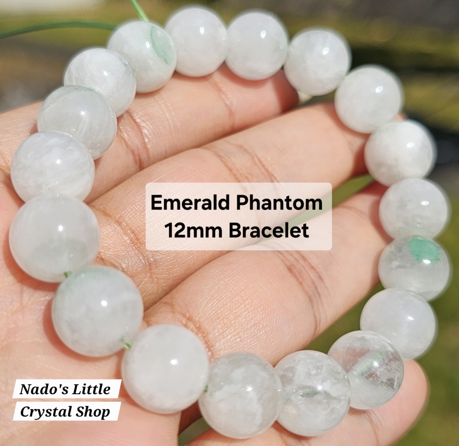 Emerald Phantom Quartz 13mm Round Beads Unisex Stretch Bracelet Reiki Healing