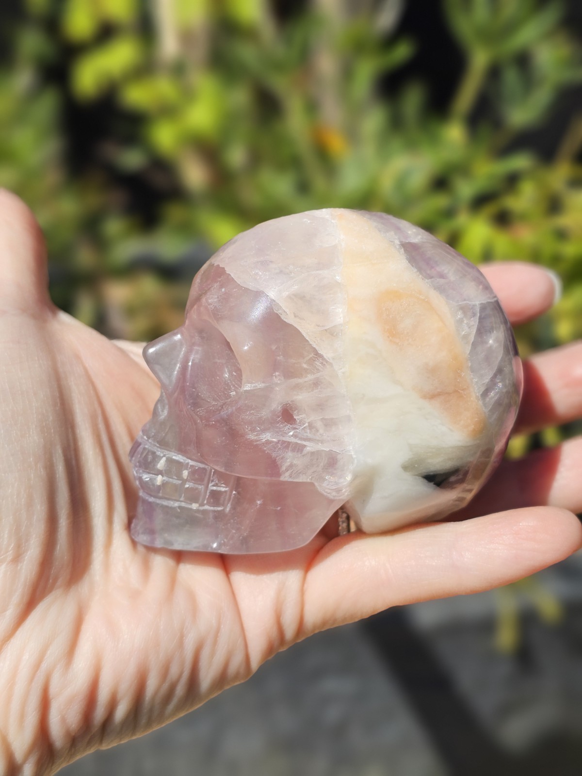 Rainbow Fluorite Skull Crystal Carving 380g Purple 5.6 x6.4 x4.7cm
