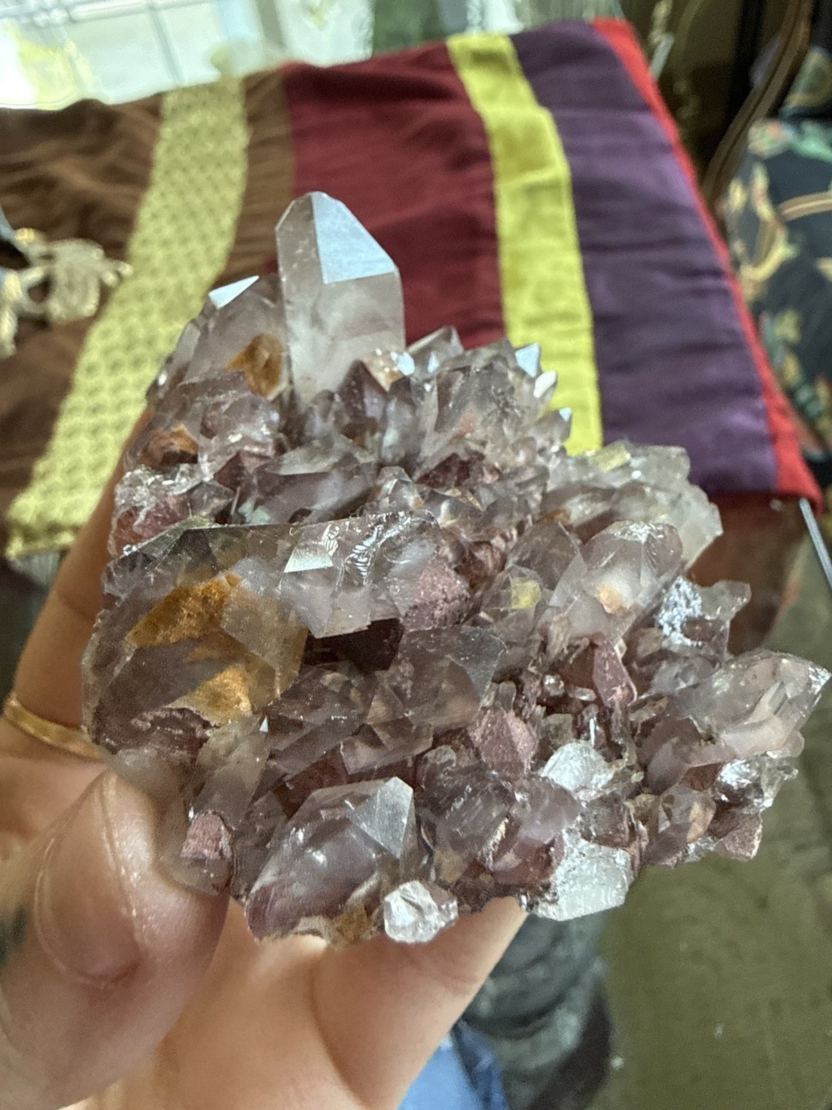 Red Hematite Phantom Quartz Crystal Cluster – Sunset Phantom Quartz
