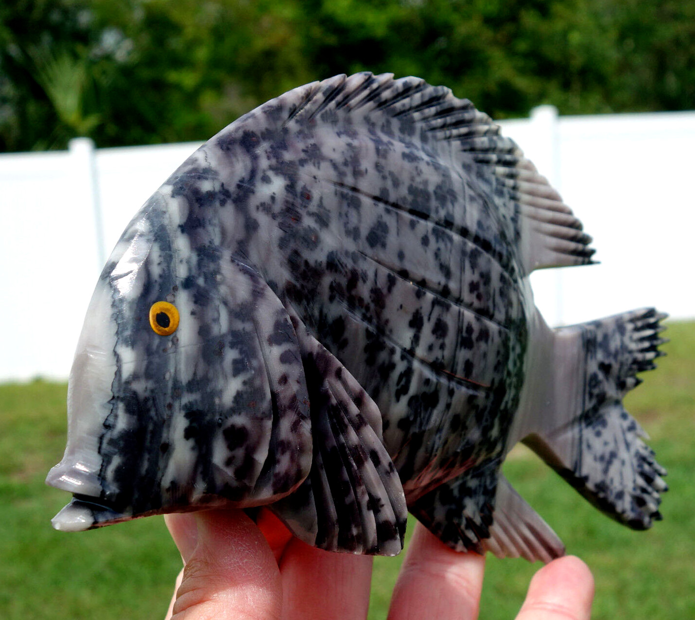 Jasper & Dolomite Calcite Crystal FISH Carving TOTEM FETISH For the Fish Lover