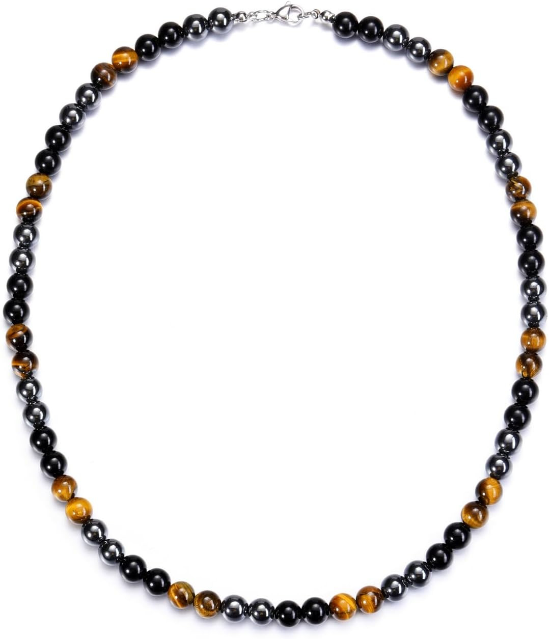 Mens Healing Crystal Black Obsidian Tigers Eye Hematite Beaded Necklace Natural