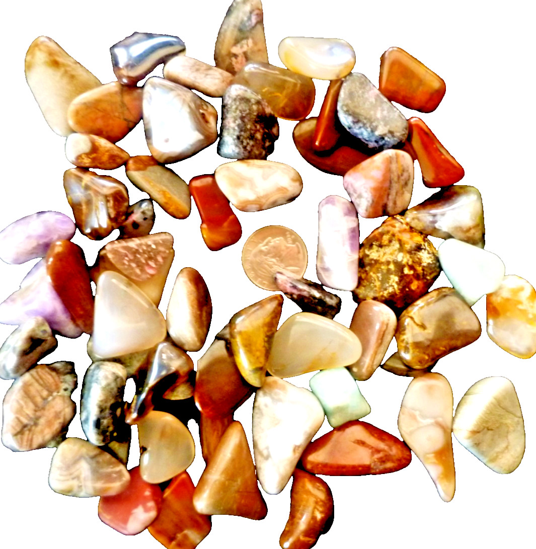 Mix Tumbled Polished Agates, Quartz, Jasper, Crystals – Bulk 1 lb Lot Average 1″