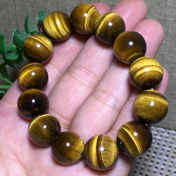 Natural Tiger’s Eye Beads Dainty Bracelet 14mm Gemstone Healing Crystal Bracelet