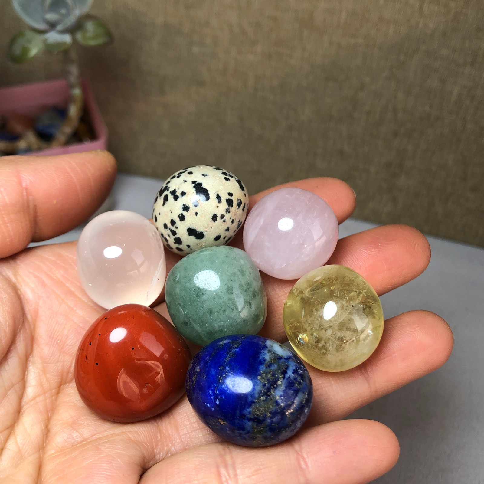 Natural various semi-precious stone Crystal Seven Star Array tumbled 338g A2458