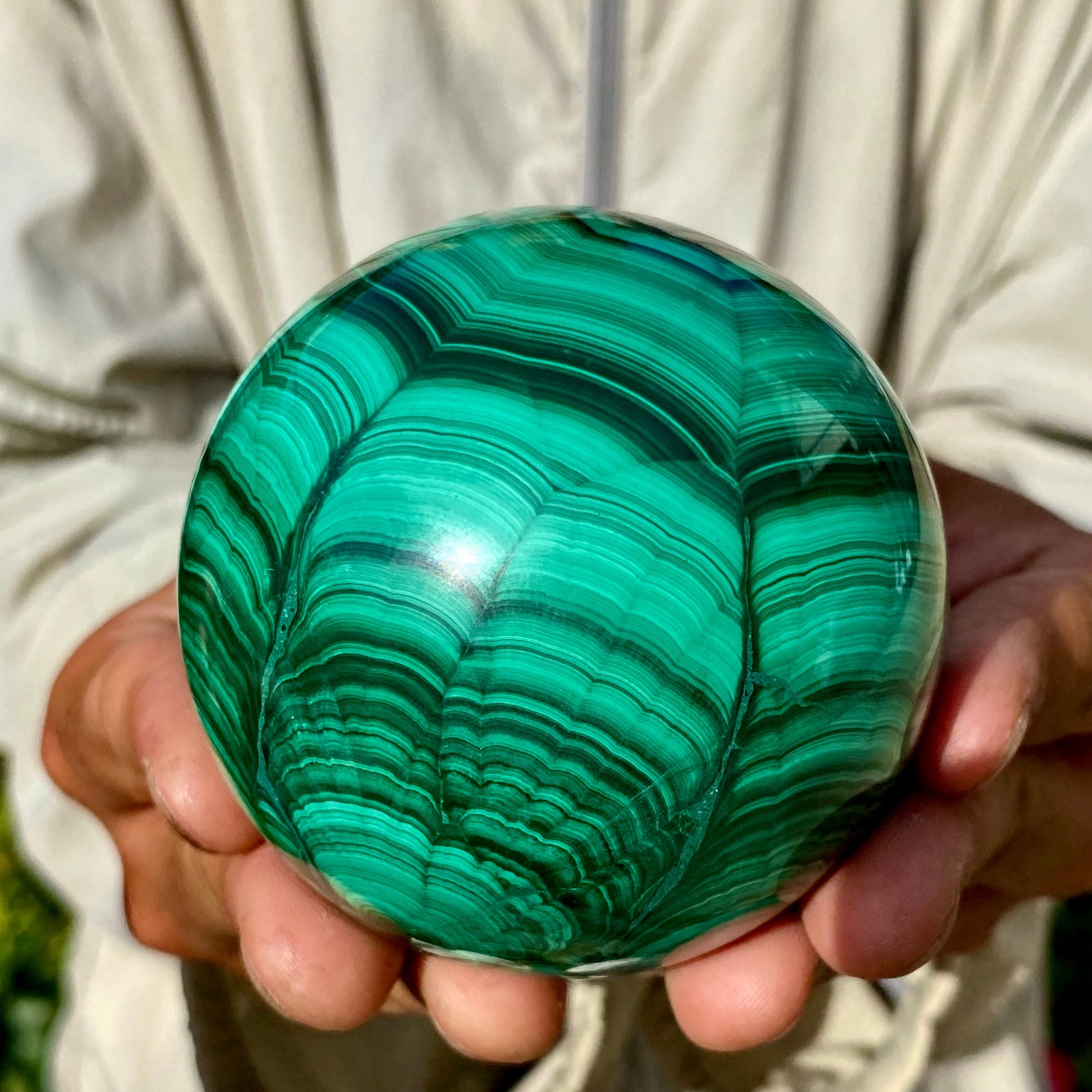 1.56LB Rare Natural Malachite quartz hand Carved sphere Crystal Healing