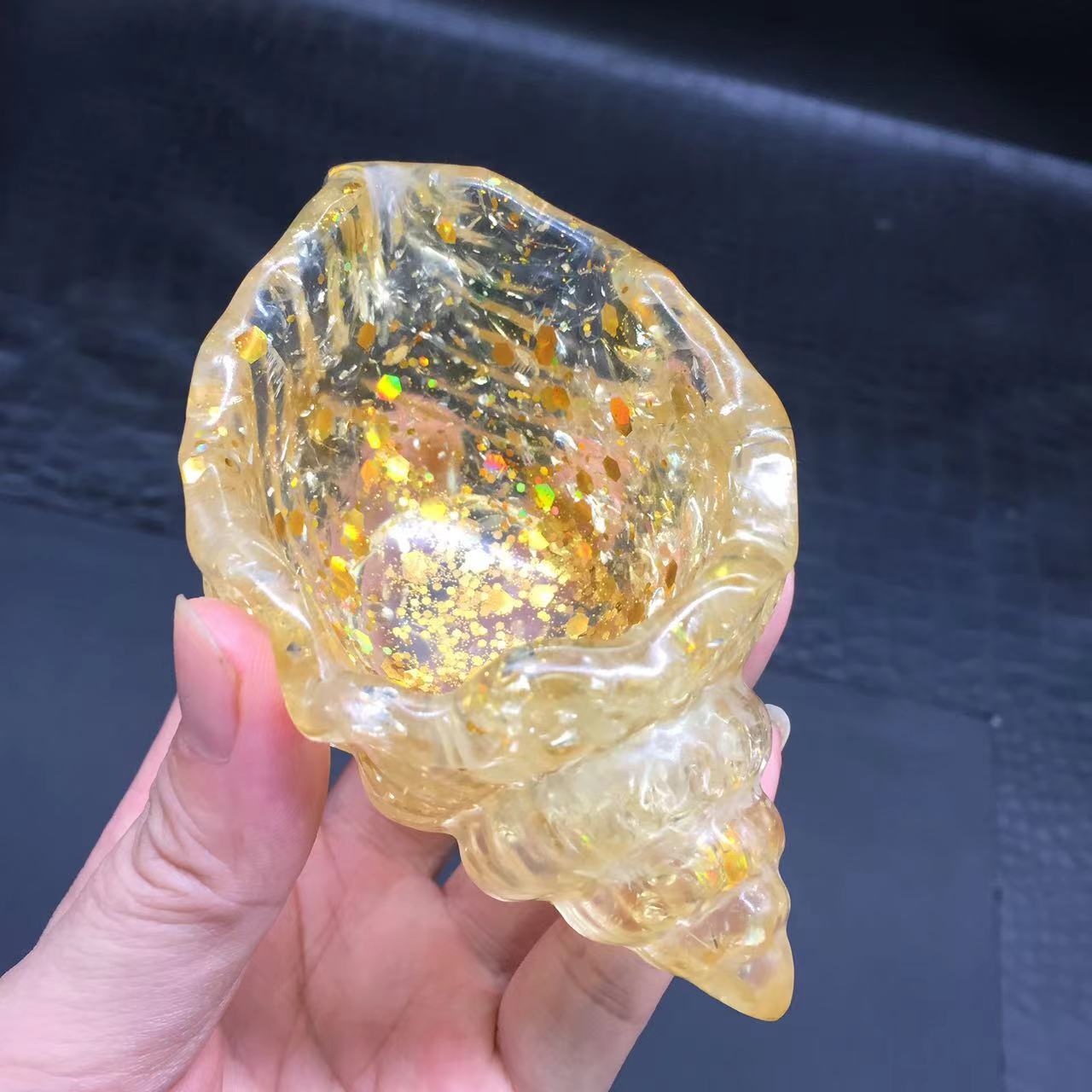 Natural Citrine Quartz Crystal Resin Conch Bowl Healing Decoration Reiki 1Pc