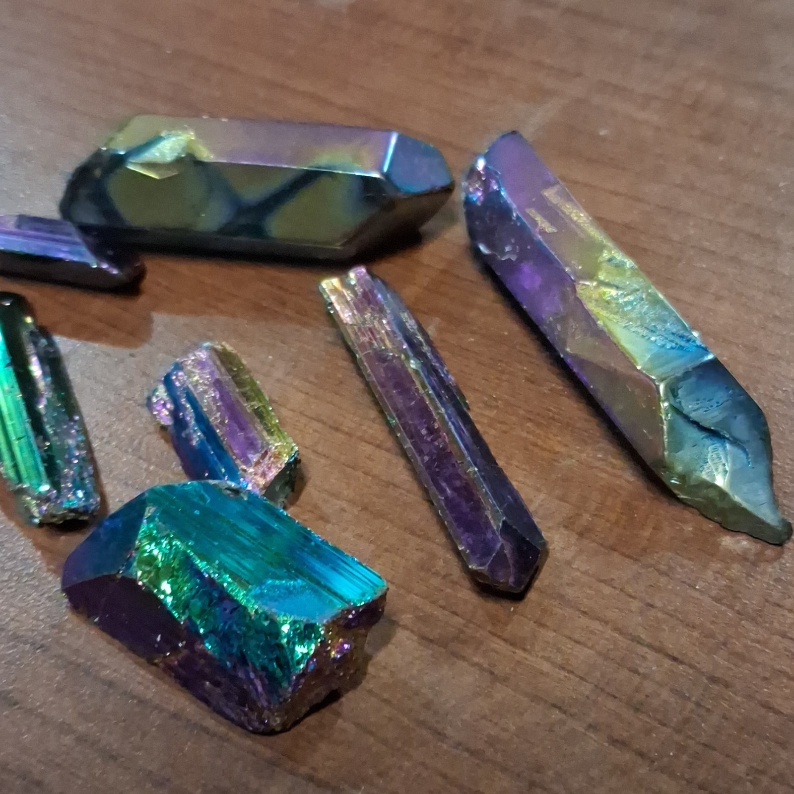 Lot of 6 Rainbow Multicolor Iridescent Aura Crystal Natural Points