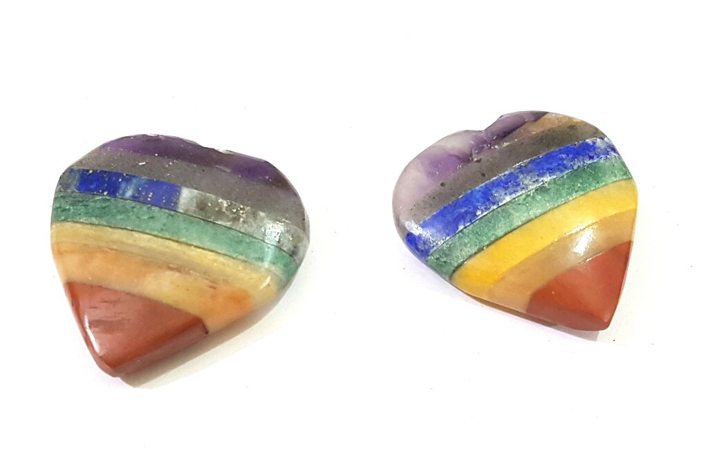 7 Chakra Bonded Heart Shape Palm Worry Stone Reiki Healing Meditation 1 Crystal