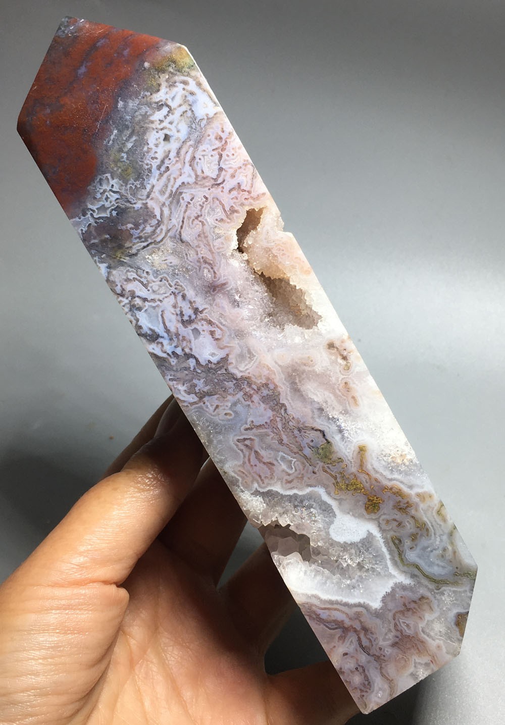 731g NATURAL pink moss agate tower QUARTZ CRYSTAL point HEALING