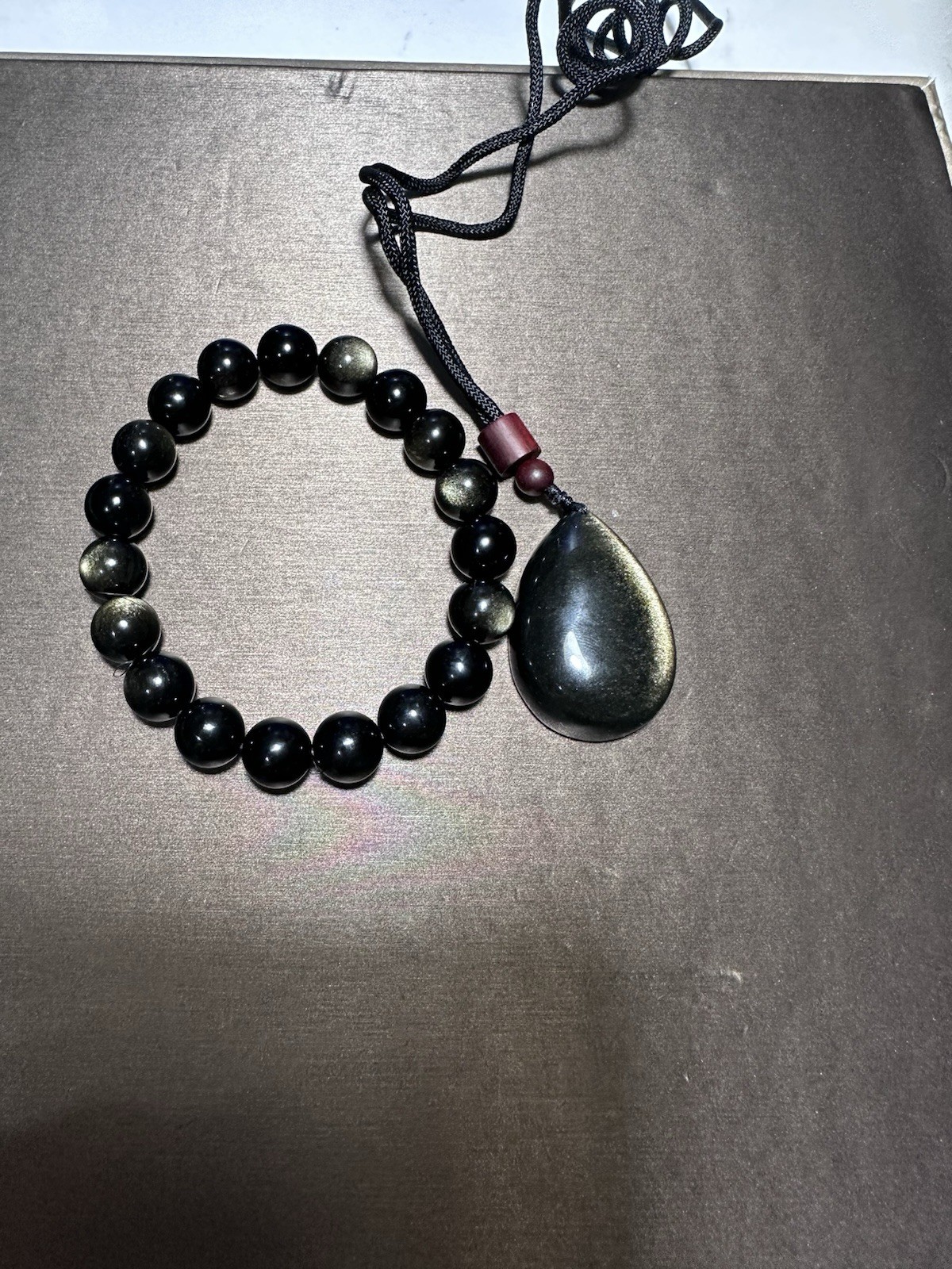 Golden Sheen Obsidian Bracelet And Necklace Set For Woman And Men