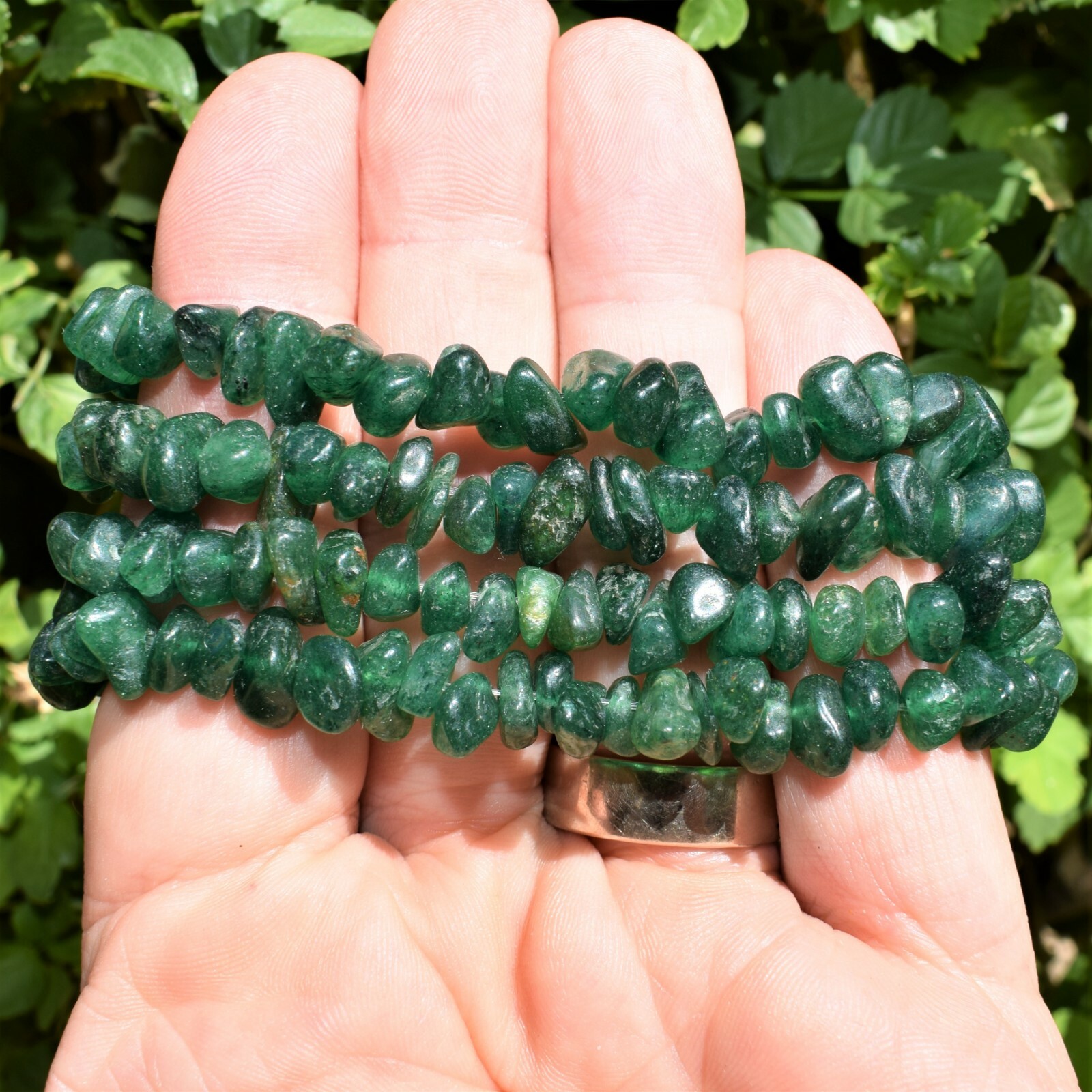 Premium CHARGED Green Aventurine Crystal Chip Stretchy Bracelet + Selenite Heart