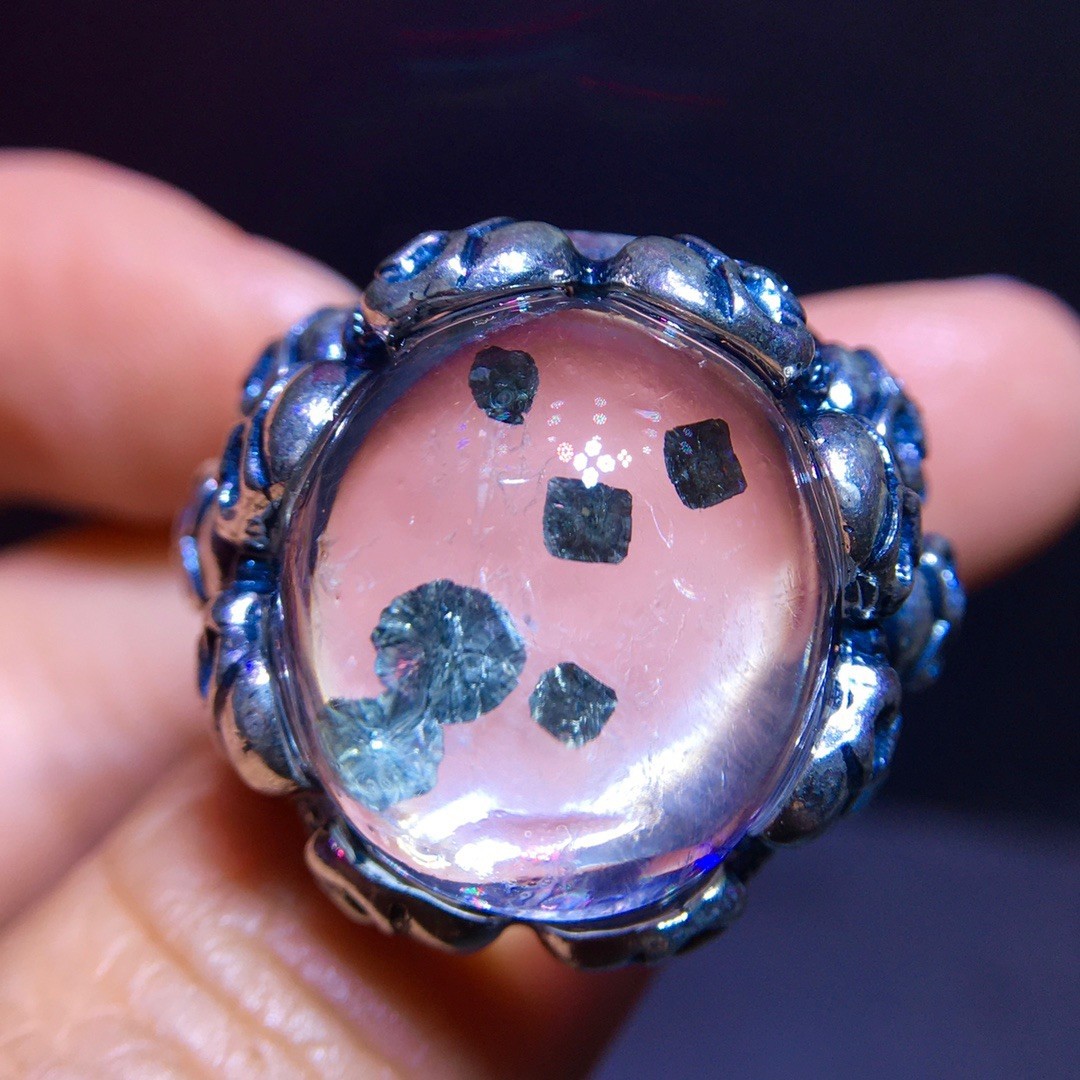 All-natural chalcopyrite oversized gemstone ring with full bezel