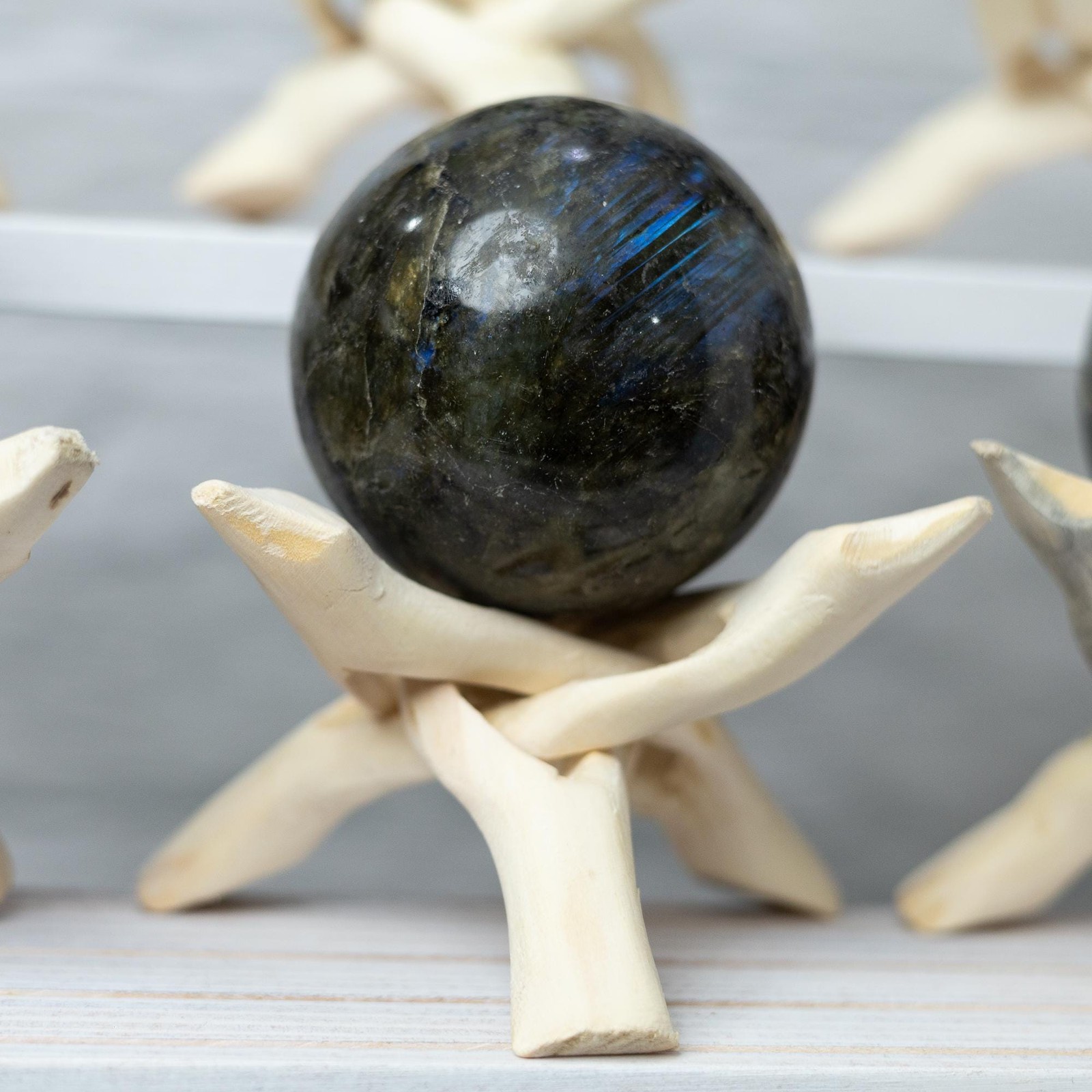 Labradorite Sphere with Stand Polished High Flash Crystal Ball Natural Stone