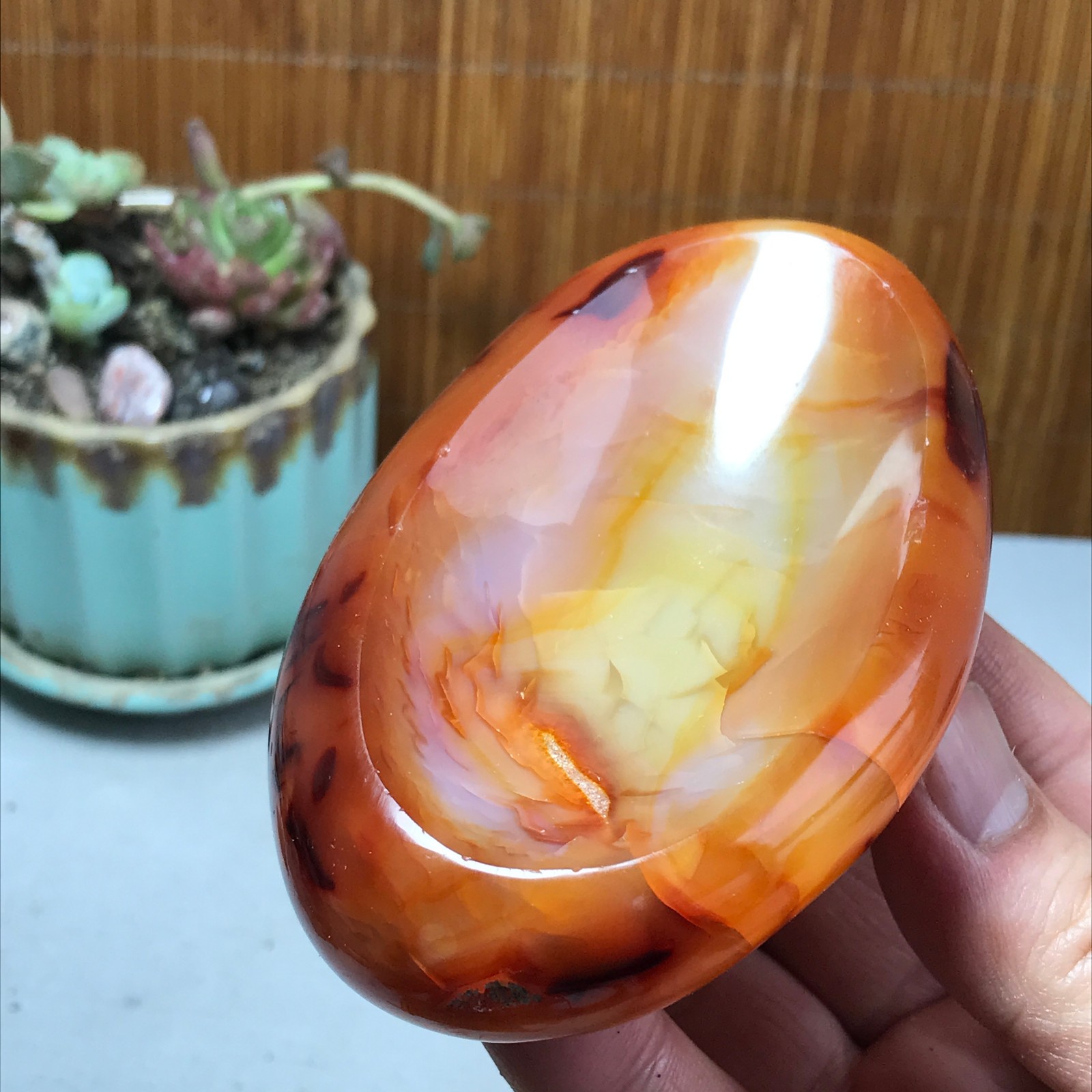 105-65-28mm Rare NATURAL red agate ashtray Hand polishing Crystal specimen A4319