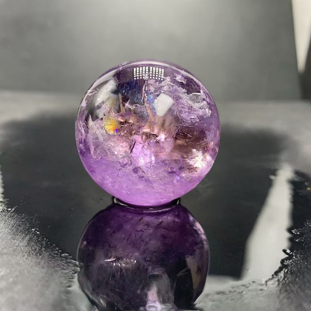39mm Top Natural rainbow Amethyst sphere Quartz Crystal Carved Energy ball reiki