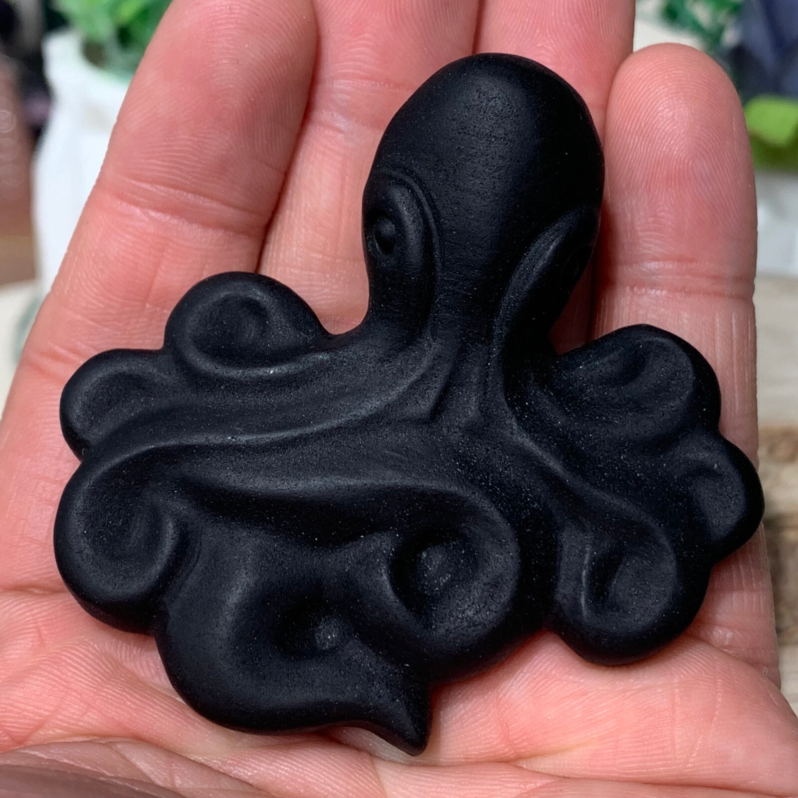 62G Natural Obsidian Stone Carved Octopus Quartz Crystal Carving Healing