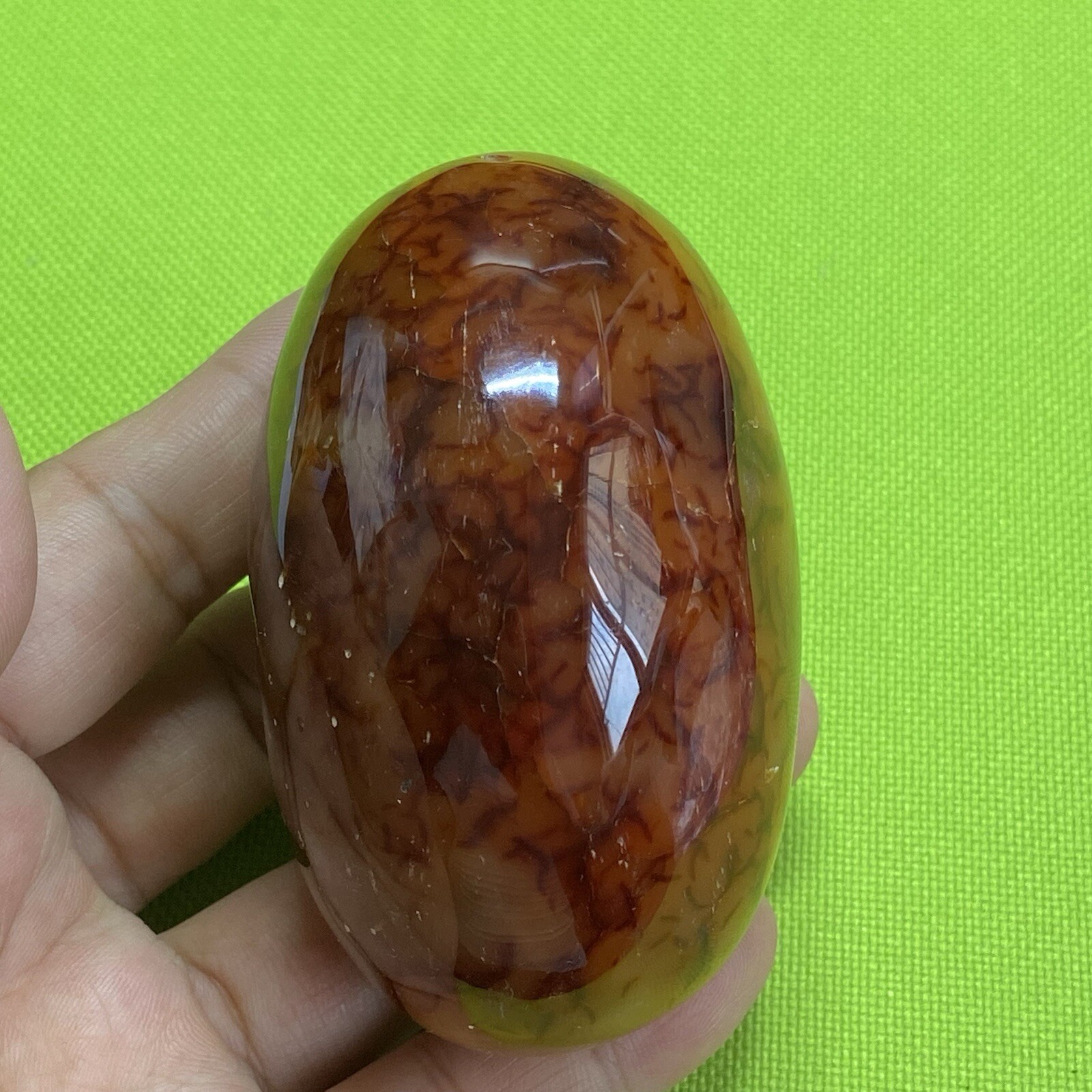 77mm242g Beautiful Patterns Red Agate Carnelian Palm Stone Reiki Crystal Md Y098