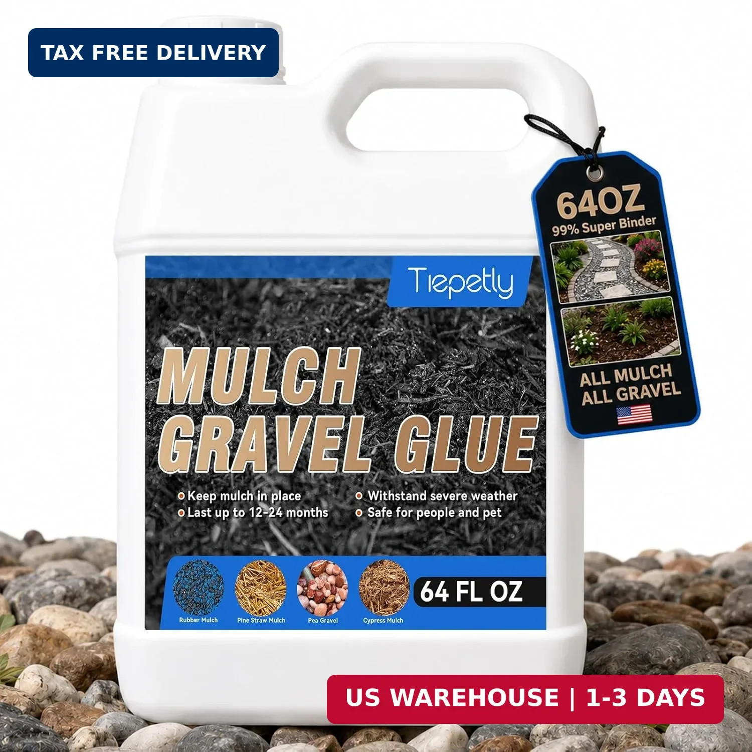 64Oz Rock and Gravel Glue, Heavy Duty Landscape Gravel Glue, Professional Mulch