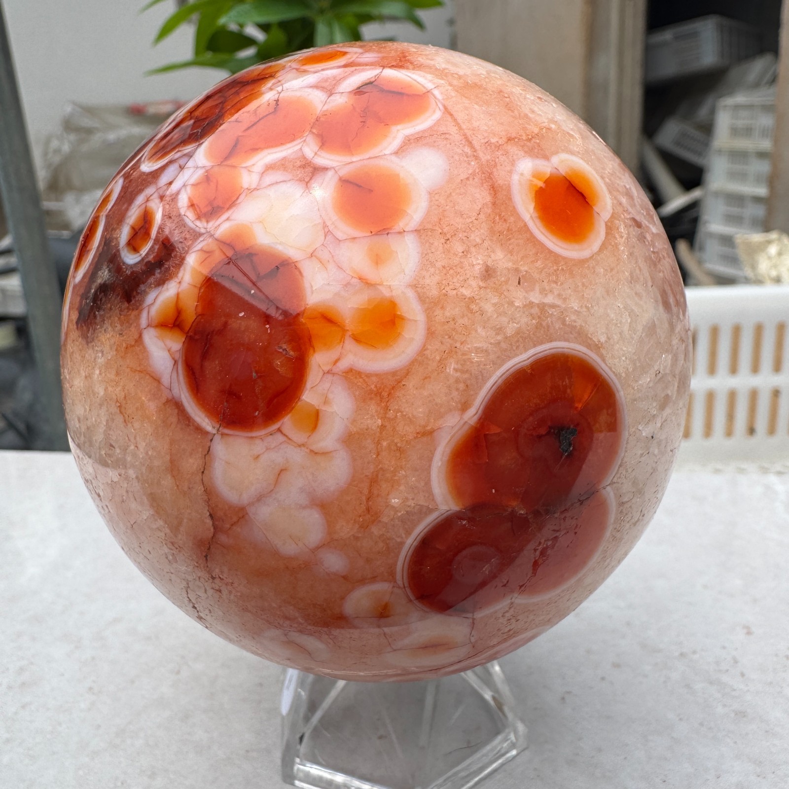 940G Natural red stripe agate sphere Crystal Ball Madagascar mineral