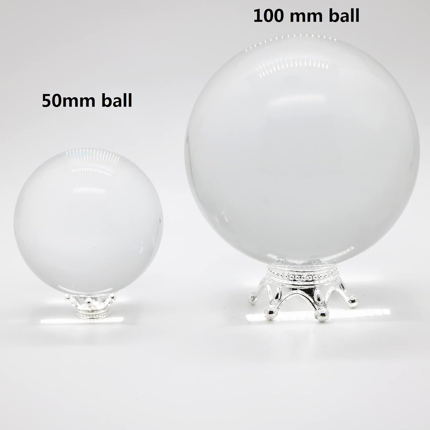 2 Sizes 10 Pcs Metal Silver Crystal Ball Stands Globe Stone Holders Sphere Displ