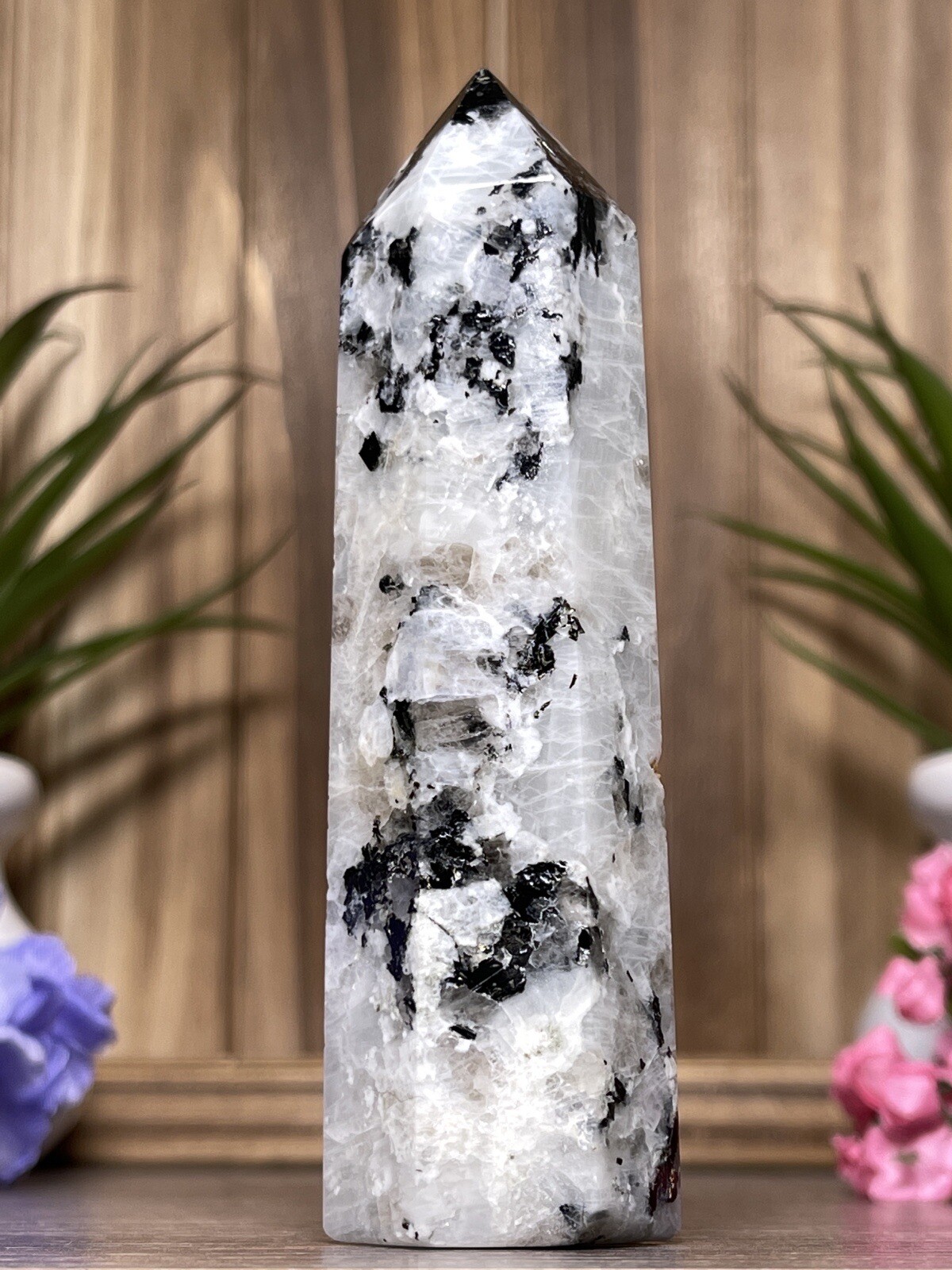 RAINBOW MOONSTONE TOWER – Mineral Crystal Point White Blue Chakra Reiki Witch