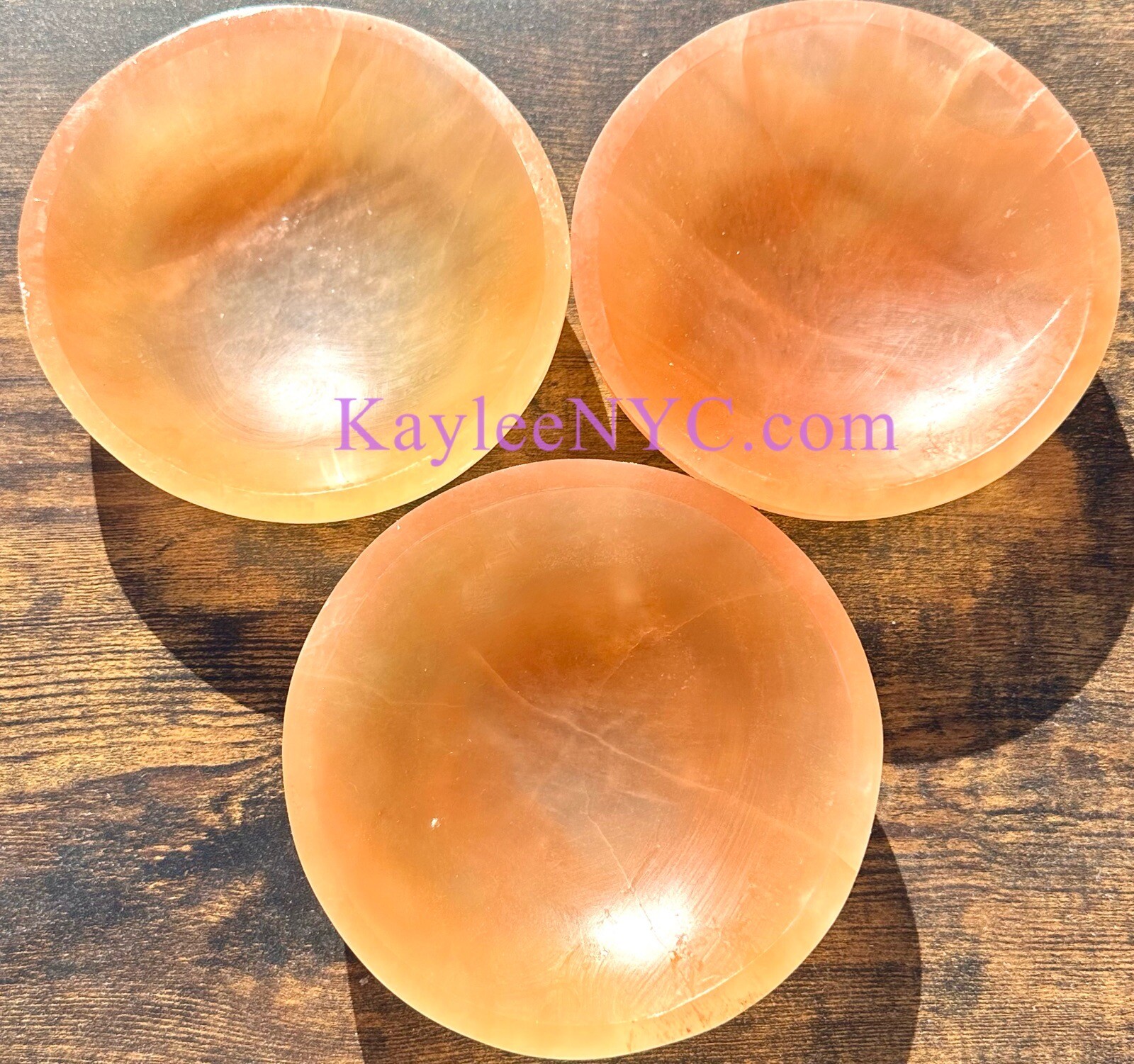 Wholesale Lot 3 PCs Large Natural Peach Selenite Aka Satin Spar Bowls Crystal