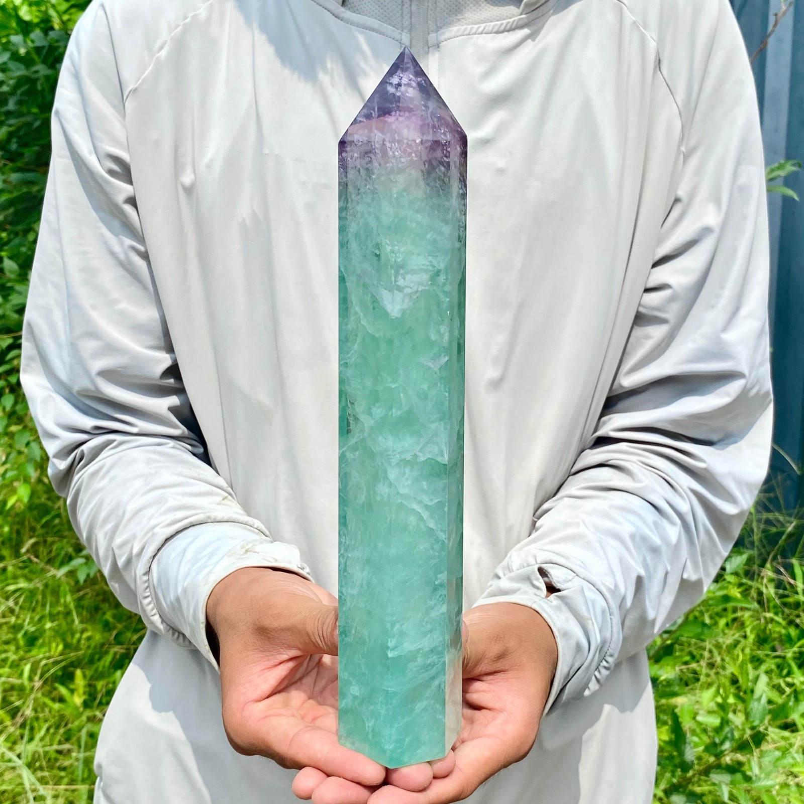 3.08LB Large Natural colored fluorite crystal column obelisk healing specimen