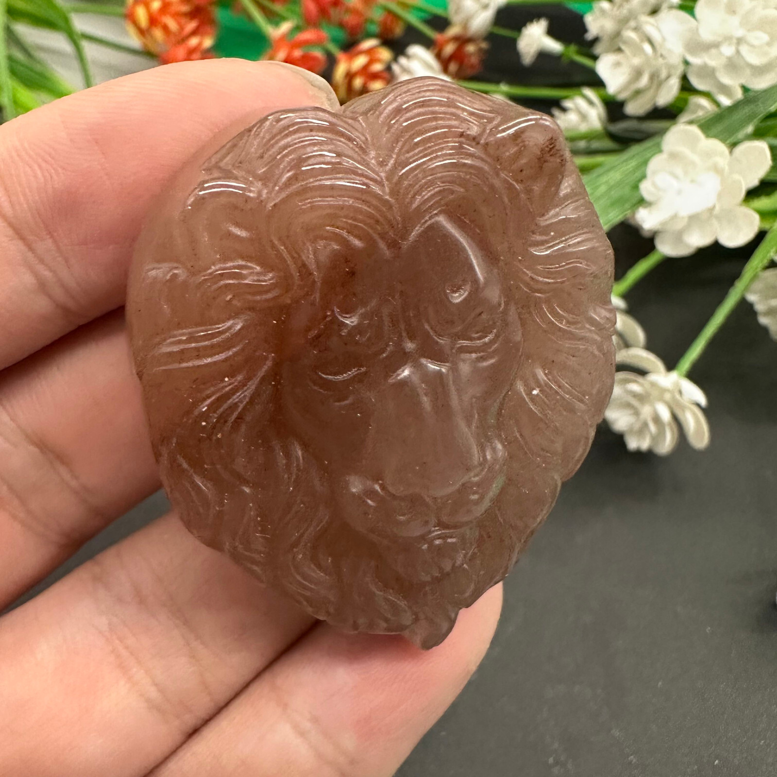 Natural Strawberry Quartz Hand Carved Lion Skull Quartz Crystal Reiki Healing 1p