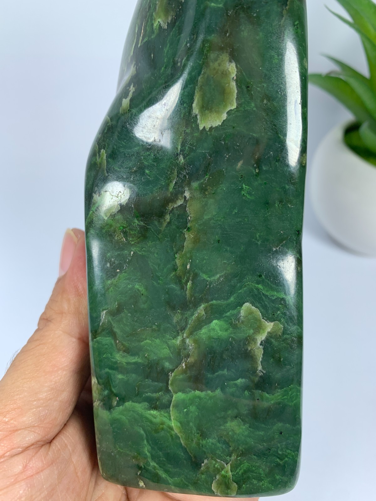 372gram Nephrite Jade Polished Green Genuine Freeform Rough Crystal, Afghanistan