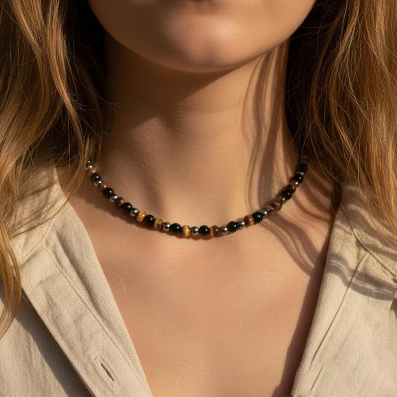 Natural Stone Triple Protection Choker Healing Energy Necklace Jewelry Gifts