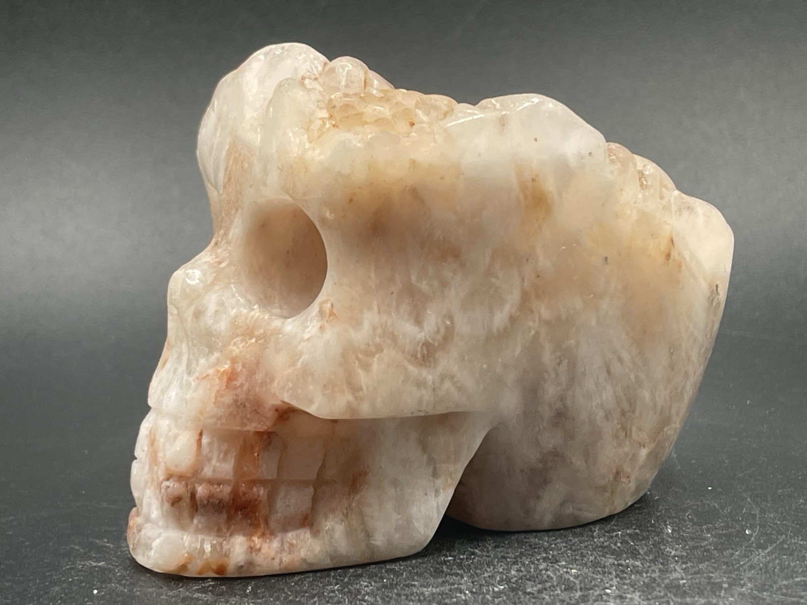 Ferruginous Quartz Druzy Skull 290g