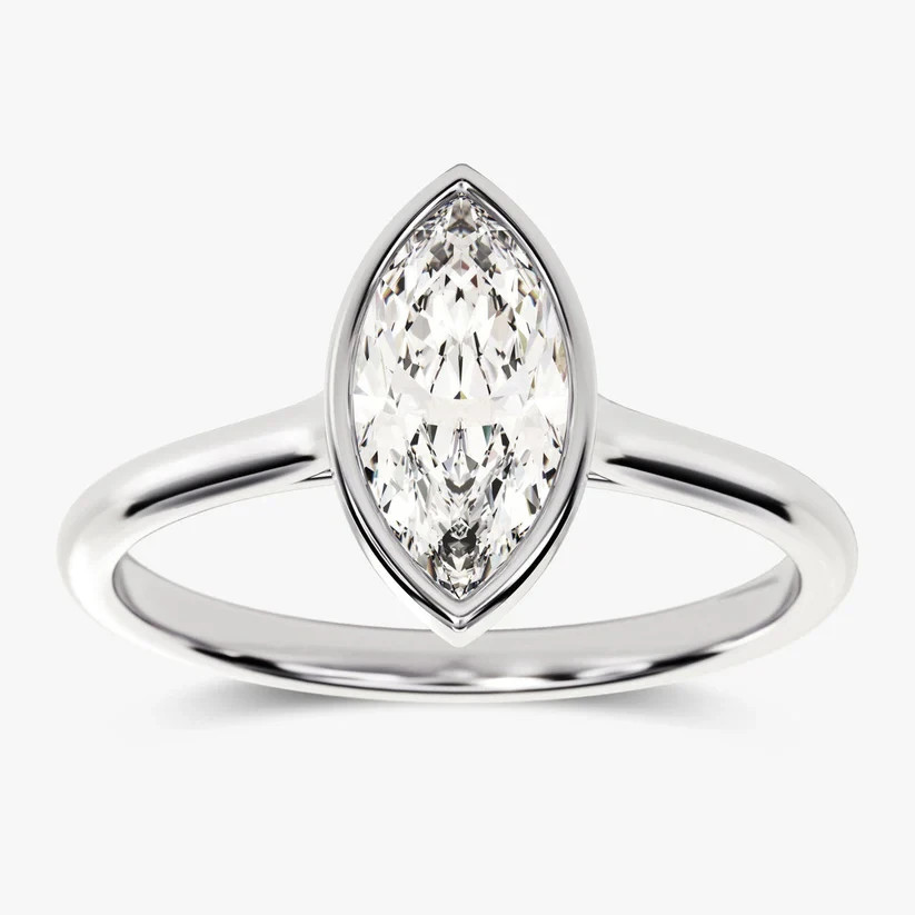 2.5 Ct Marquise Cut Moissanite Bezel Ring 925 Sterling Engagement Ring