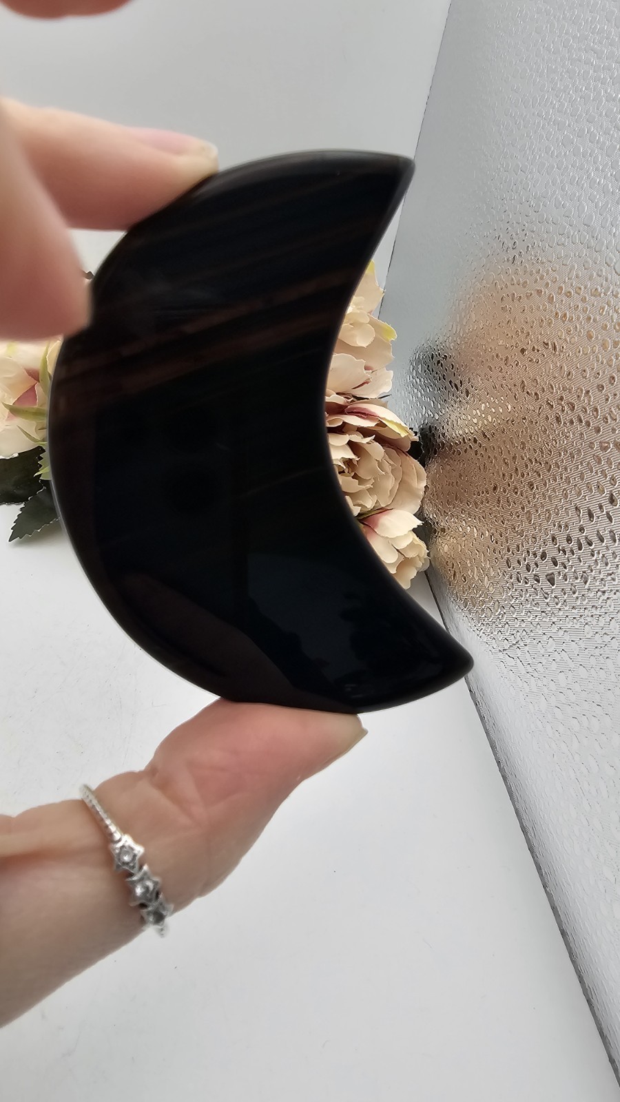 Transparent Agate Moon Crescent crystal 47g 7.8cm
