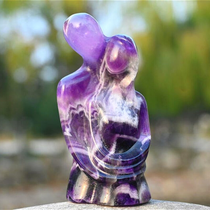 3″ Natural dream amethyst Carved Lovers Reiki Crystal Skull Decor heal gift 1PC