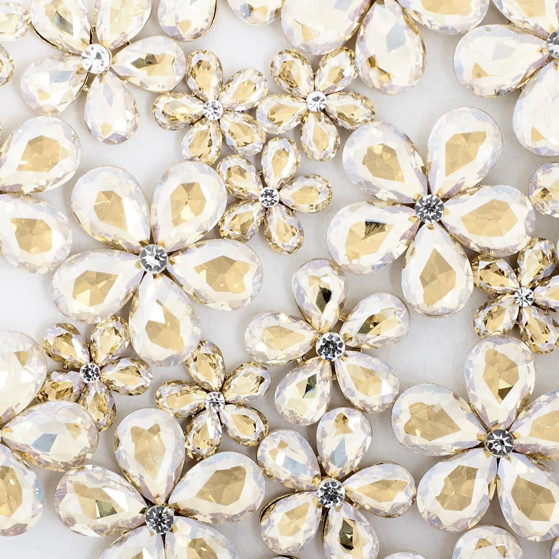 30 PCS Water Droplet Shaped Glass Rhinestones Flower Zinc Alloy Crystal Gems Flo