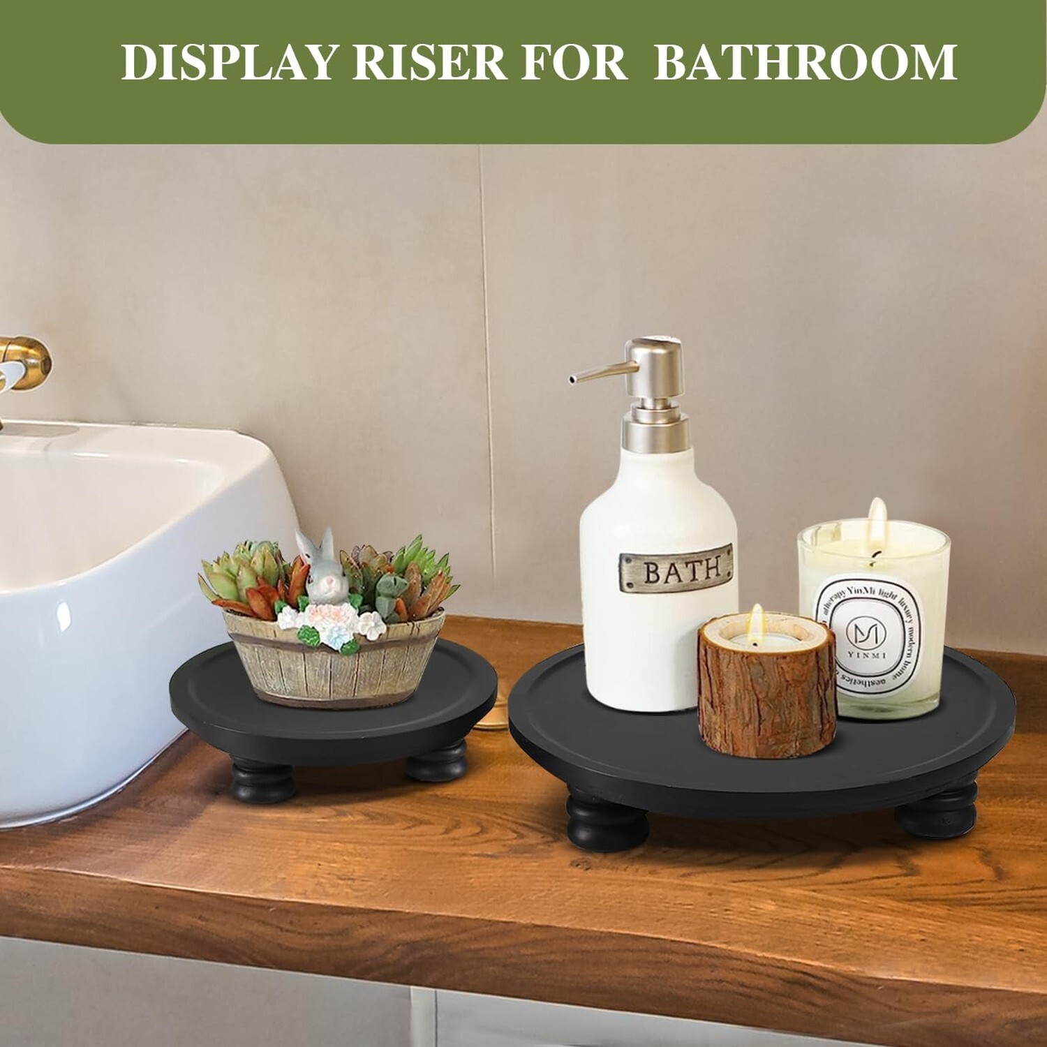 2 Pcs Wooden Risers for Display, Round Wood Tray Decor, Farmhouse Pedestal St…