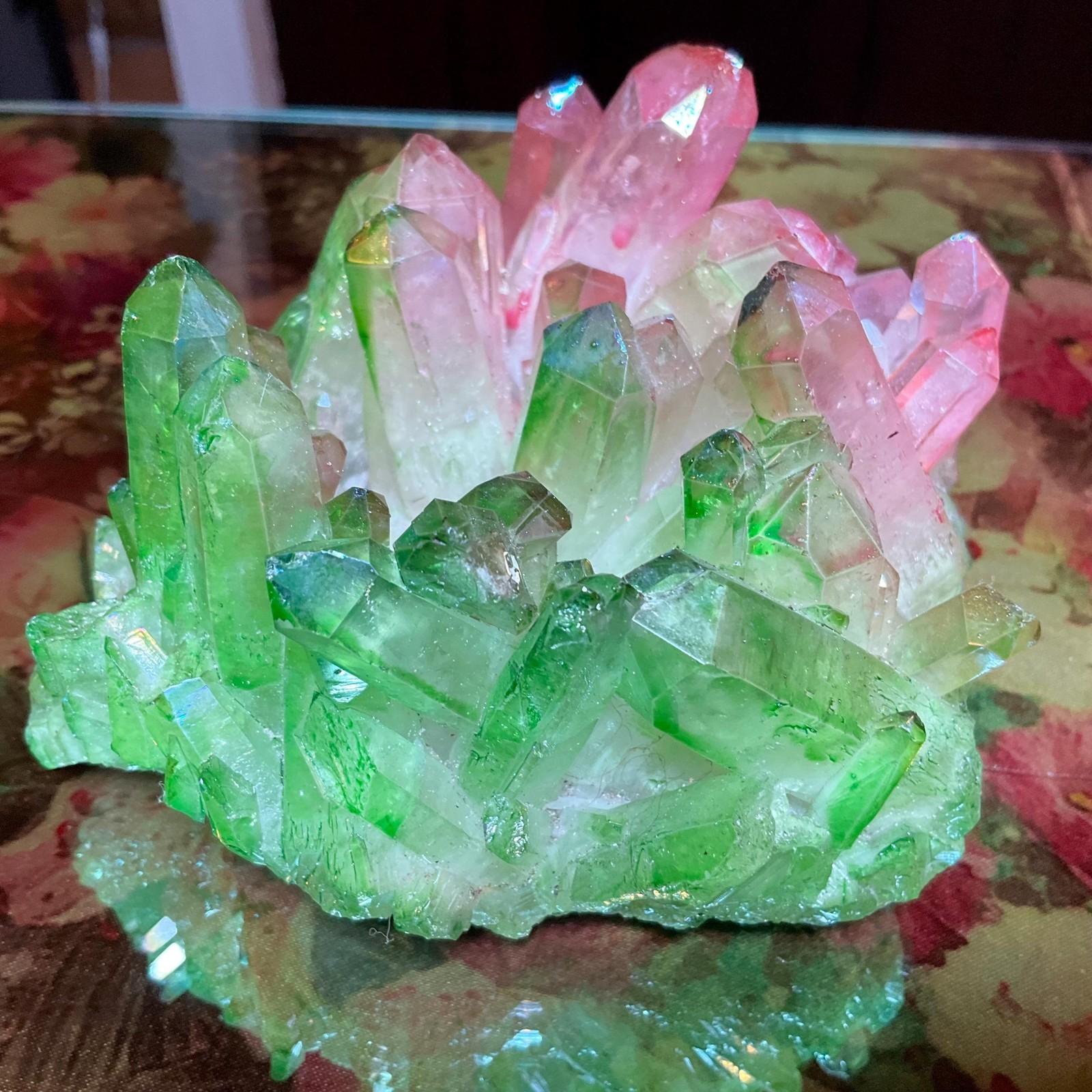 Pink & Green Aura Quartz Crystal Cluster ~ Large 1 Lb. 4 oz. ~ 4″ Long ~ Electr