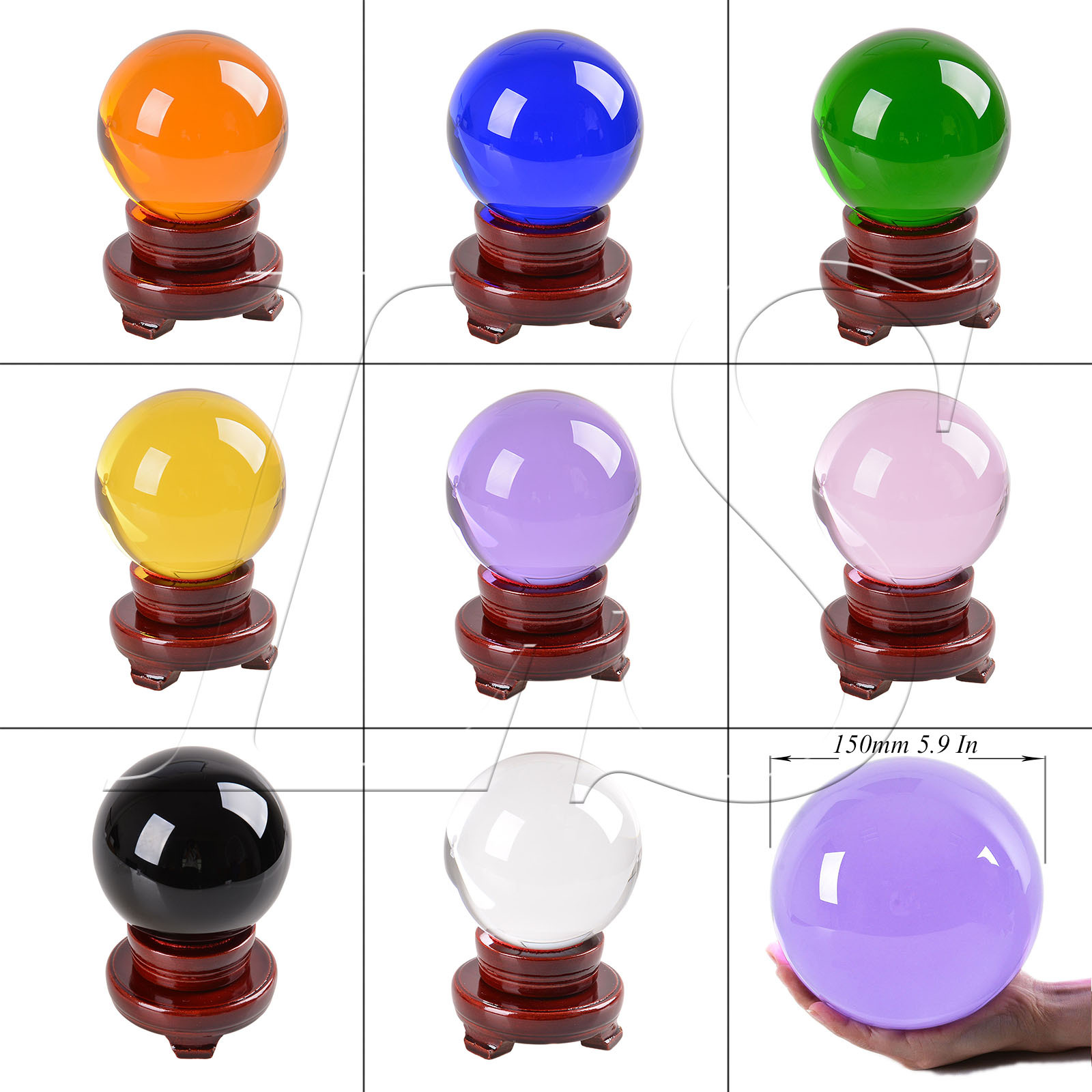 LONGWIN 150MM Crystal Ball Sphere Paperweight Balls Photo Props Free Stand Gift