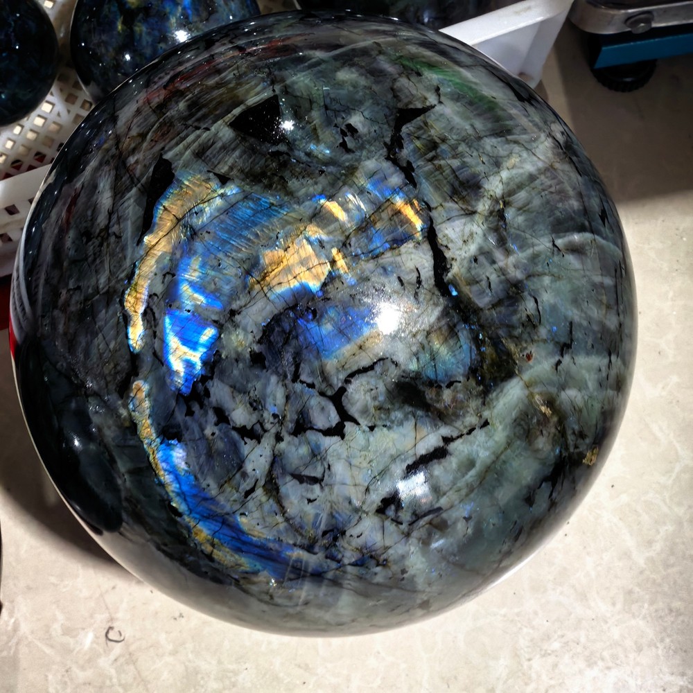 73.7LB Large Top Natural labradorite Quartz Sphere Carved Crystal Ball Healing