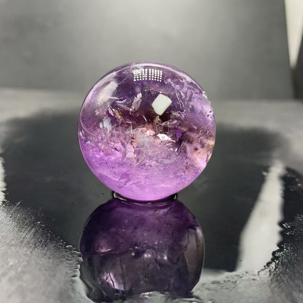 39mm Top Natural rainbow Amethyst sphere Quartz Crystal Carved Energy ball reiki