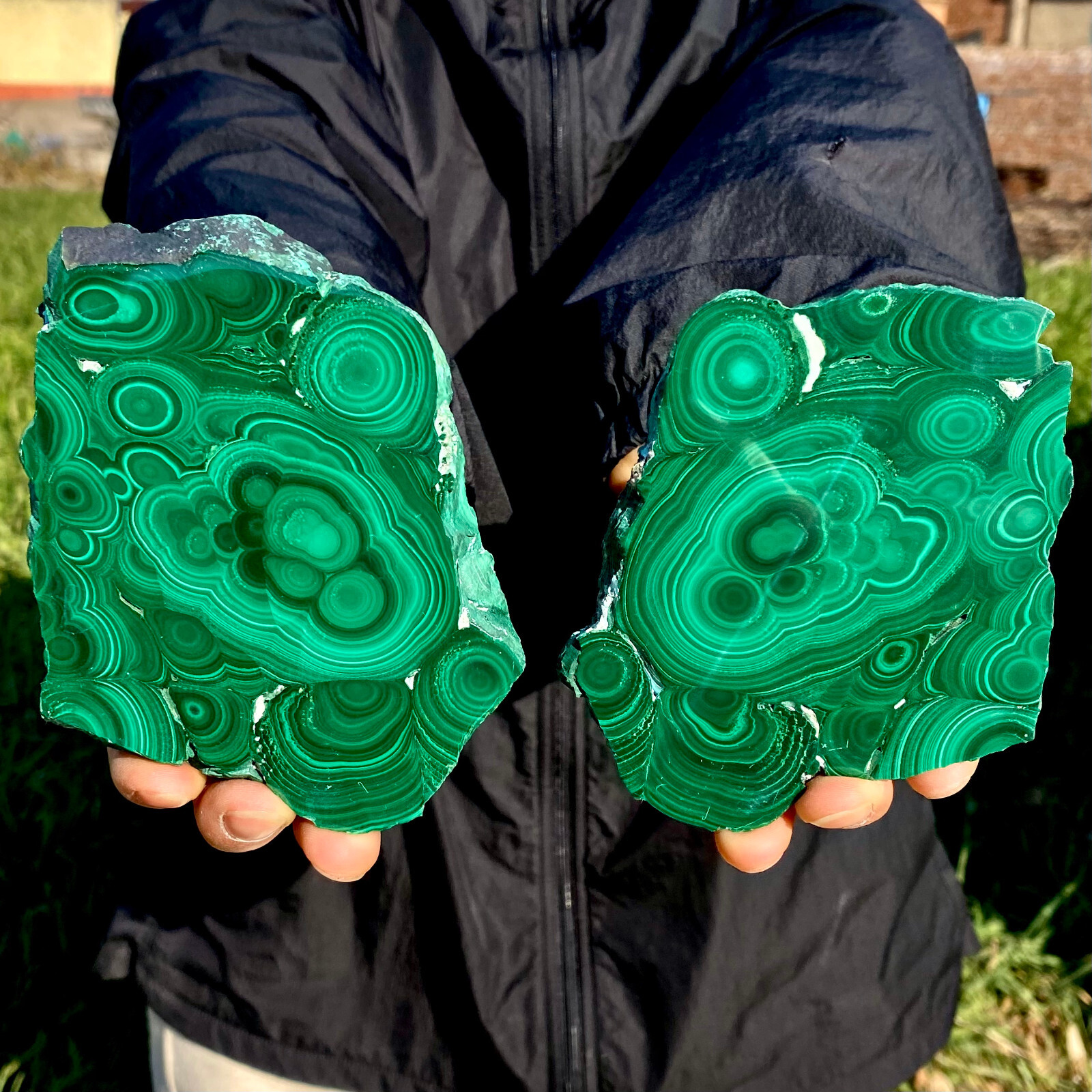 1.92LB A Pair Natural malachite slice quartz crystal luster mineral specimen