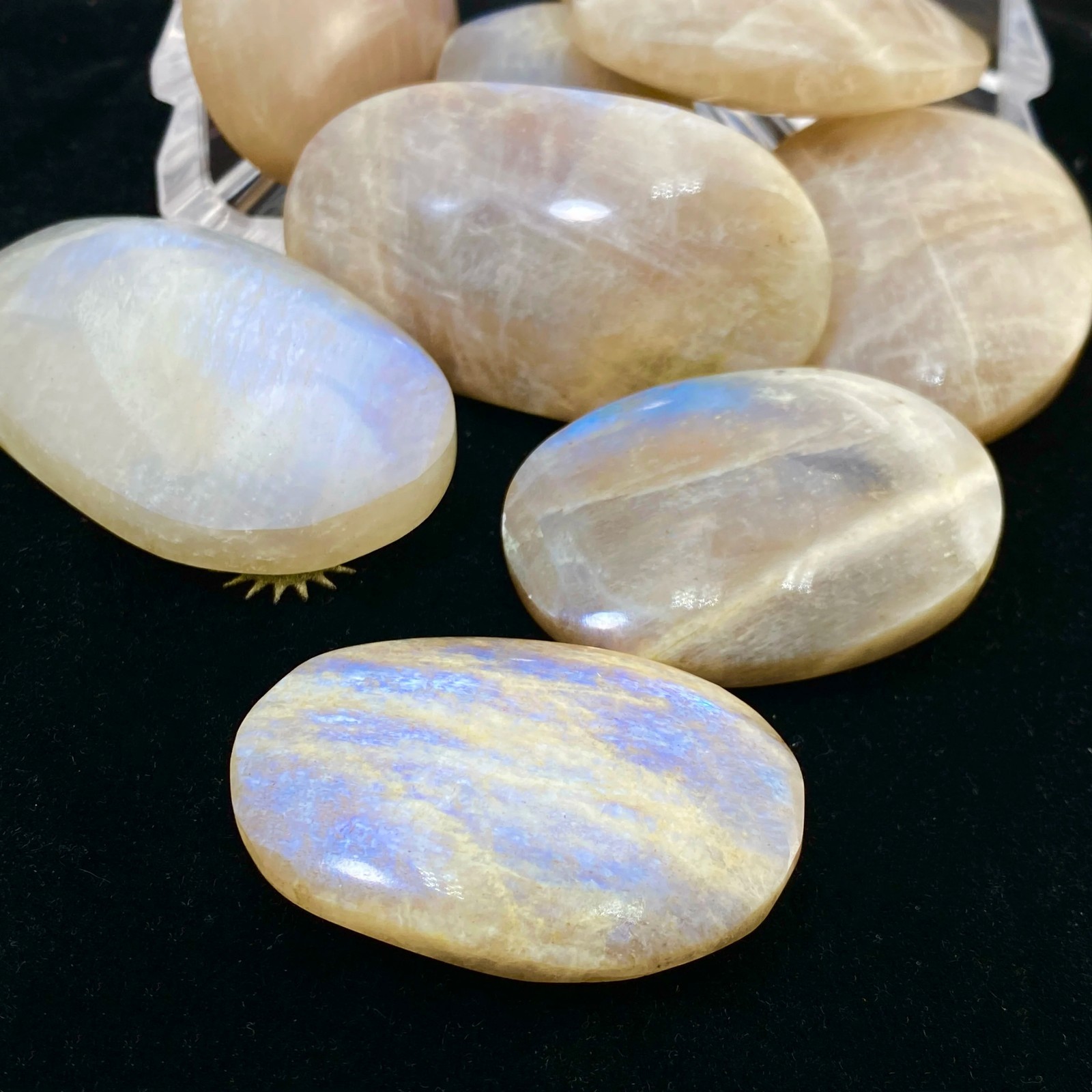 Natural Moonstone Palm Stone Sun & Moon Polished Healing Crystal Worry Stone