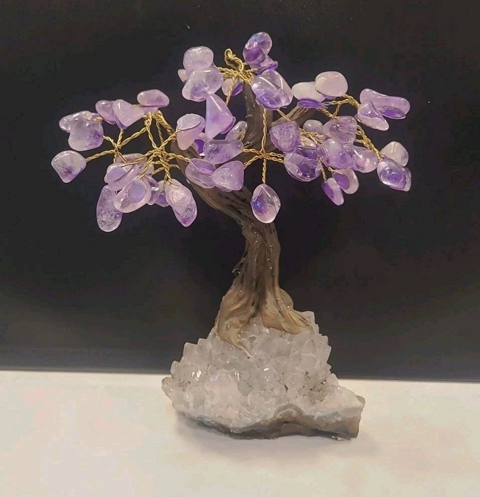 Amethyst Crystal Gemstone Bonsai Tree of Life Chakra Crystal Base 7″ (B1-F13)