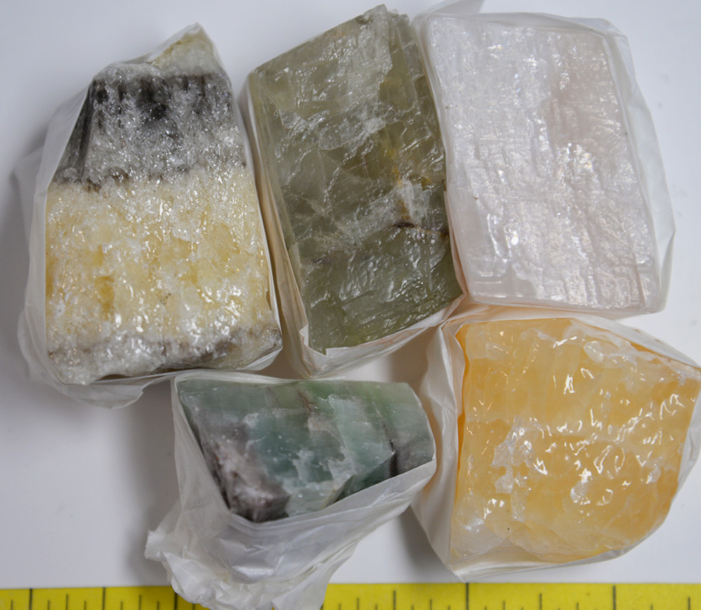 CALCITE Specimens, various colors, 5 rough stones, 1-lb. LOT #220