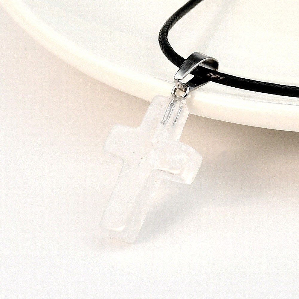 Fashion Crystal Cross Pendant Necklace Mixed Charms on Leather Rope Jewelry
