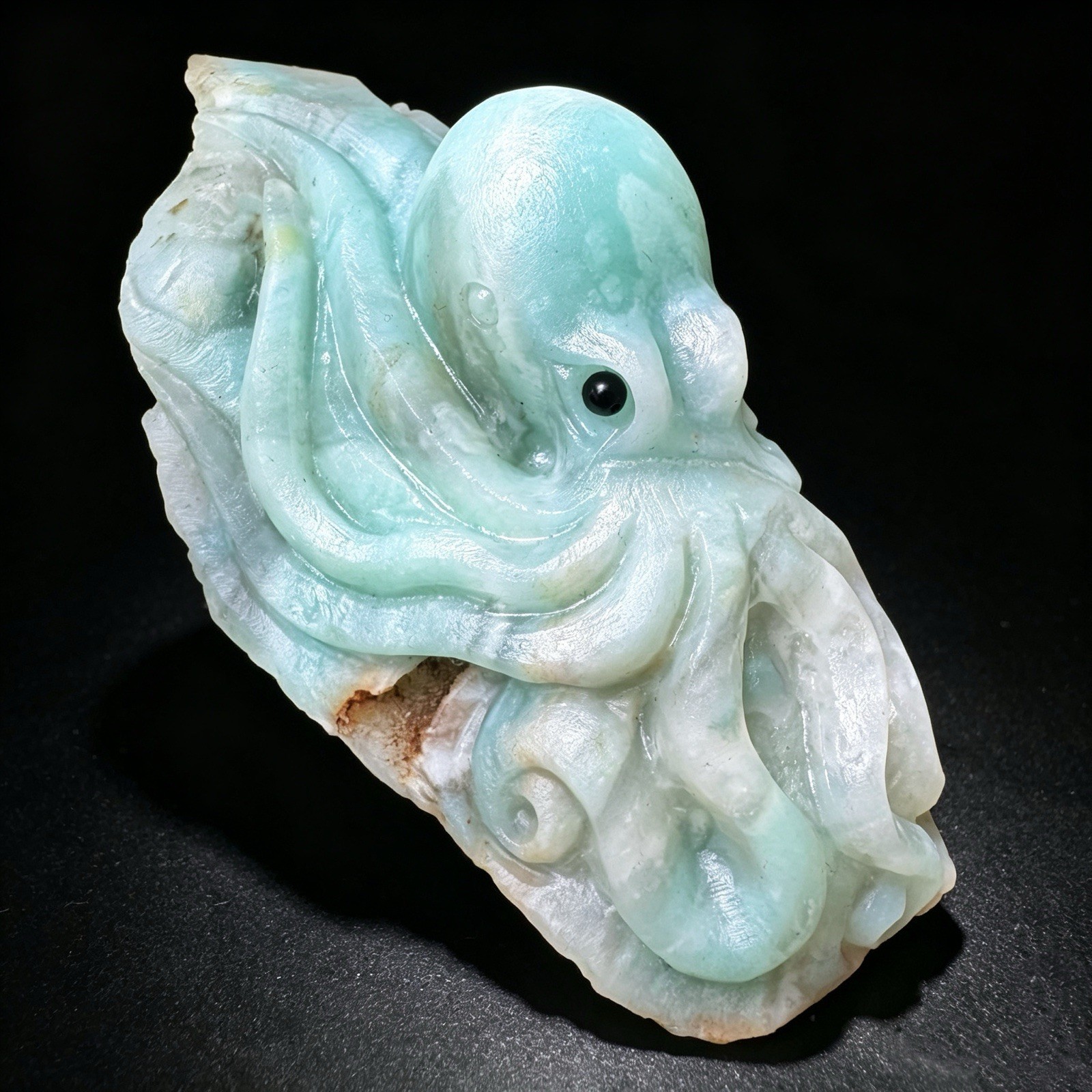 Hand Carved Amazonite Octopus – Natural Blue Green Crystal Mineral Figurine 4.8″