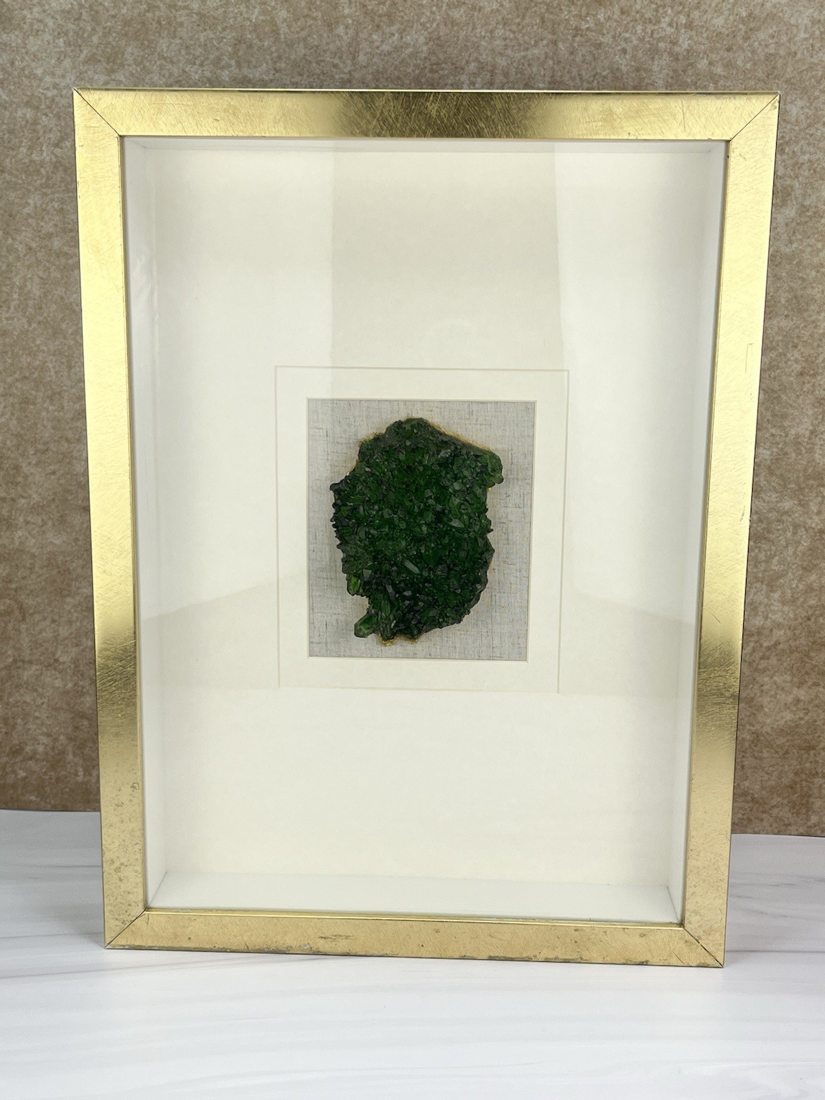 Framed Green Crystal Geode Style Shadow Box Wall Art Gold Frame 15″