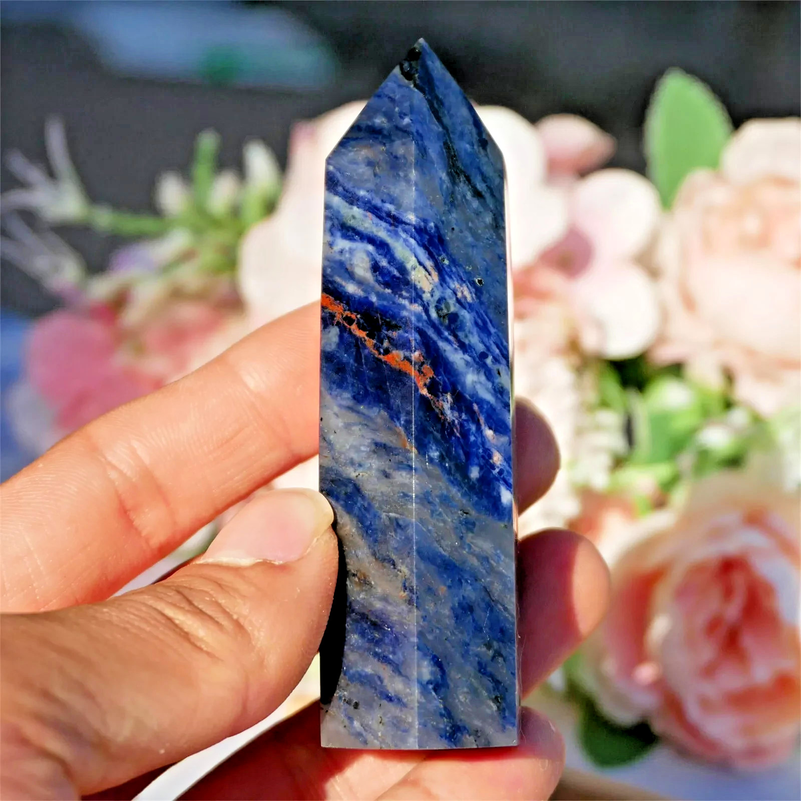 Natural Blue Sodalite Quartz Tower Obelisk Healing Crystal Reiki Home Decor Gift